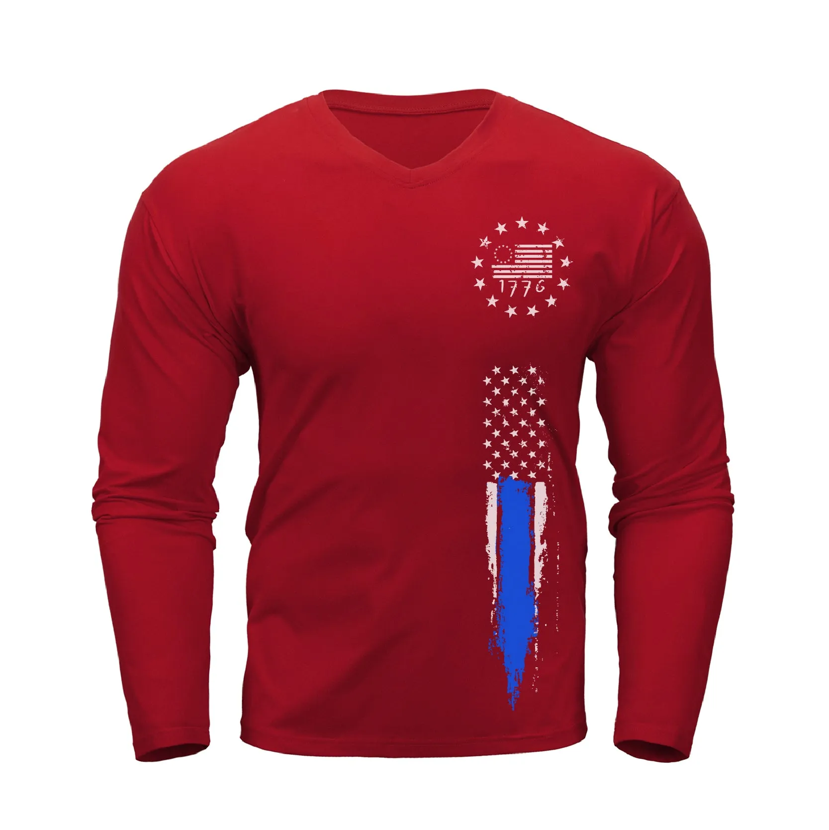 1776 USA FLAG WATERPROOF V-NECK LONG SLEEVE T-SHIRT