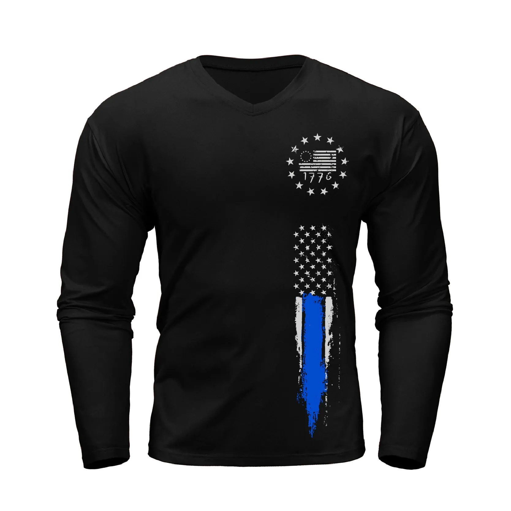 1776 USA FLAG WATERPROOF V-NECK LONG SLEEVE T-SHIRT