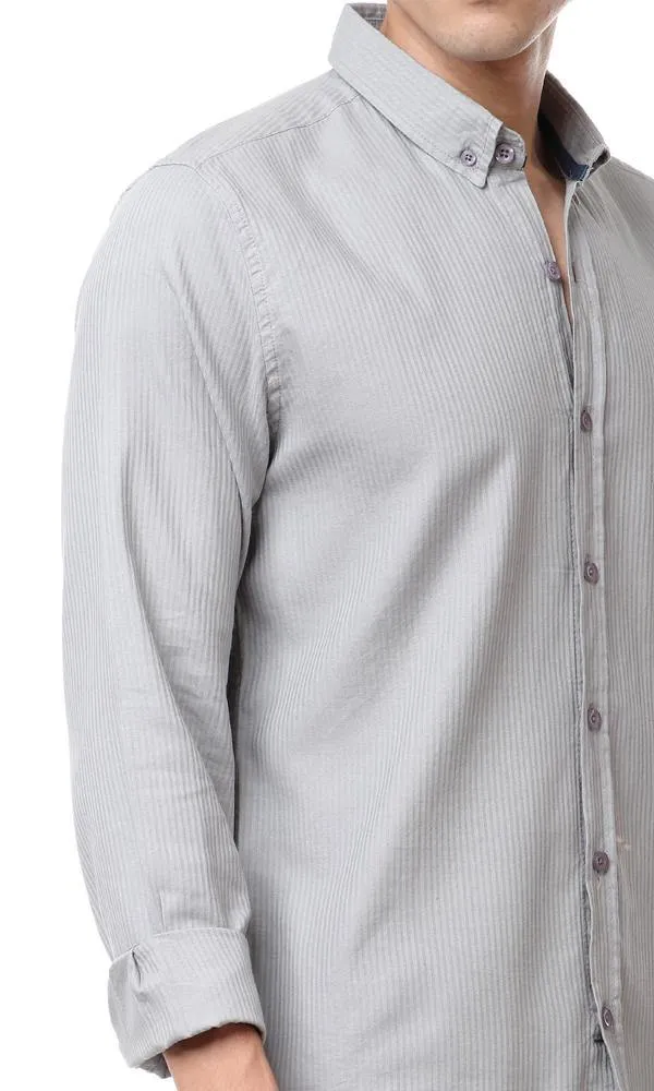 56900 Self Striped Long Sleeves Grey Shirt