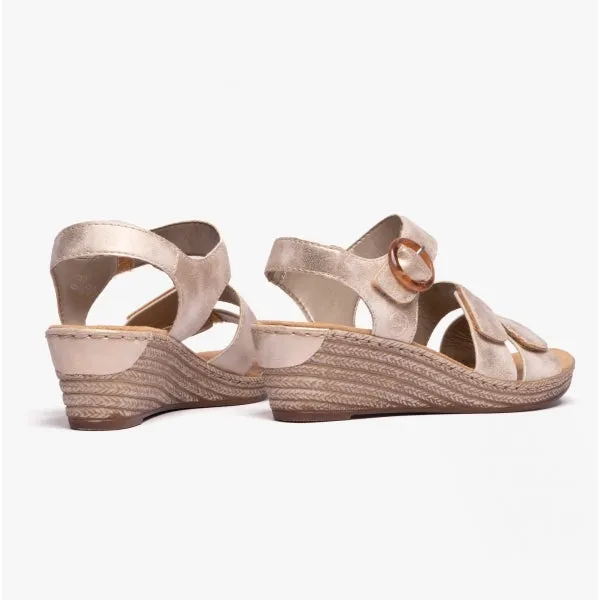 62487-60 Ladies Wedge Sandals Beige