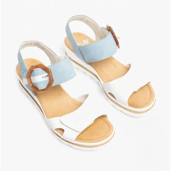 67476-10 Ladies Wedge Sandals White/Blue