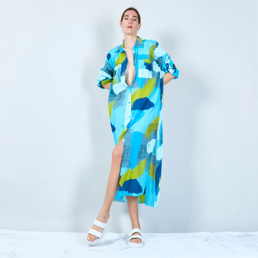 Abstract print long shirt dress wholesale