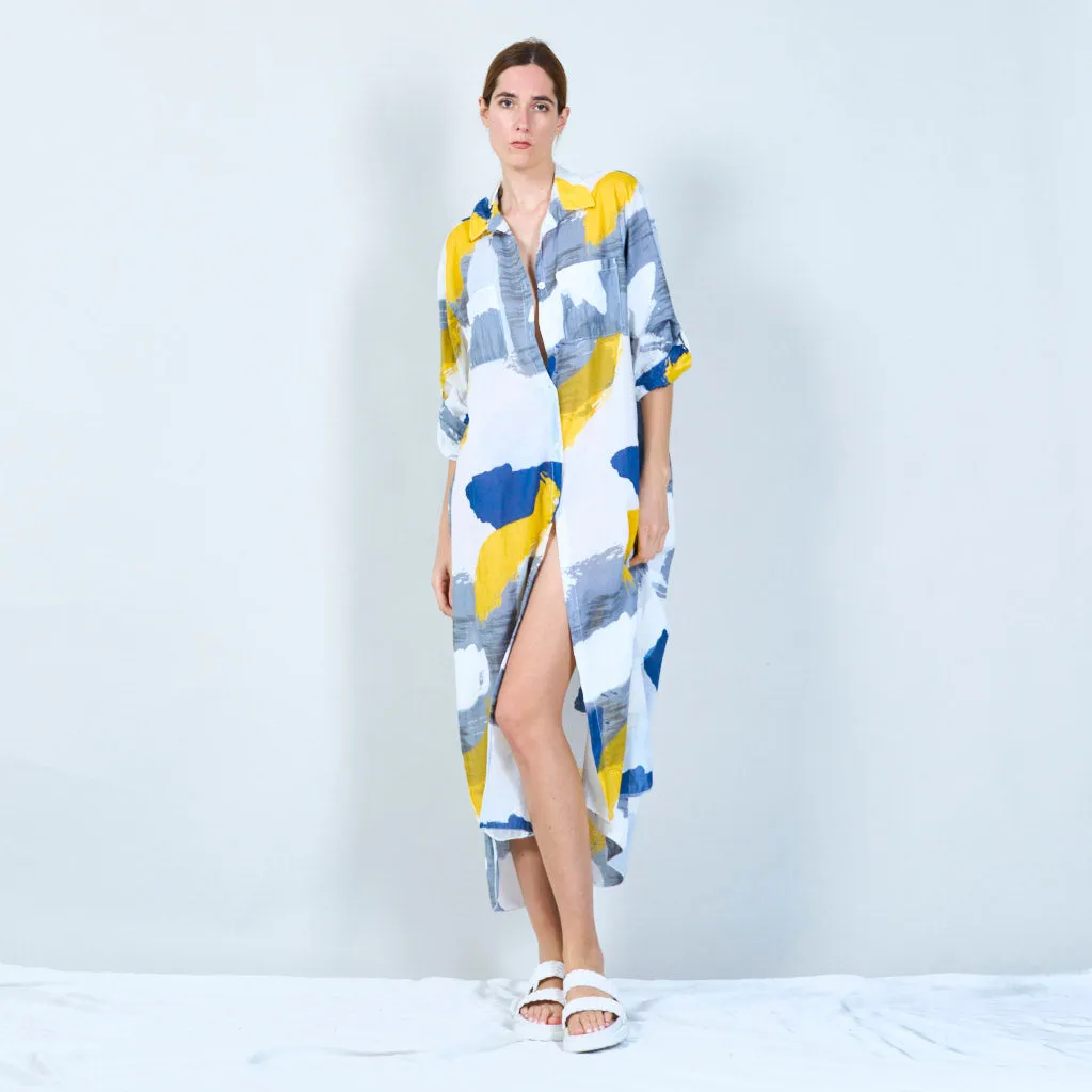 Abstract print long shirt dress wholesale