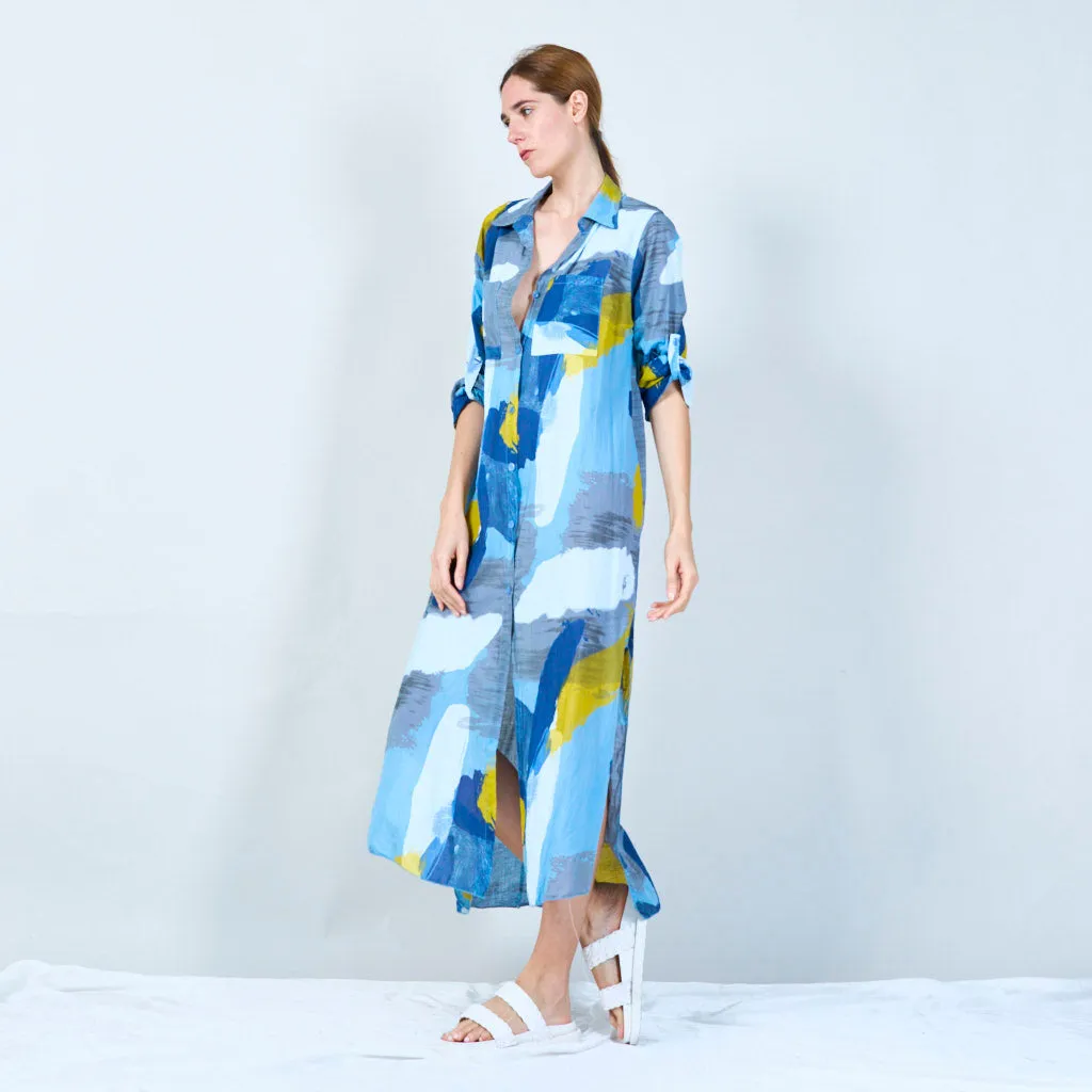 Abstract print long shirt dress wholesale