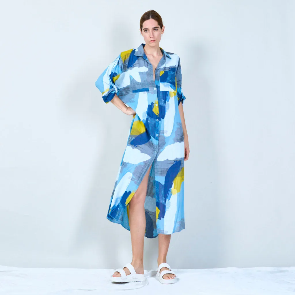 Abstract print long shirt dress wholesale