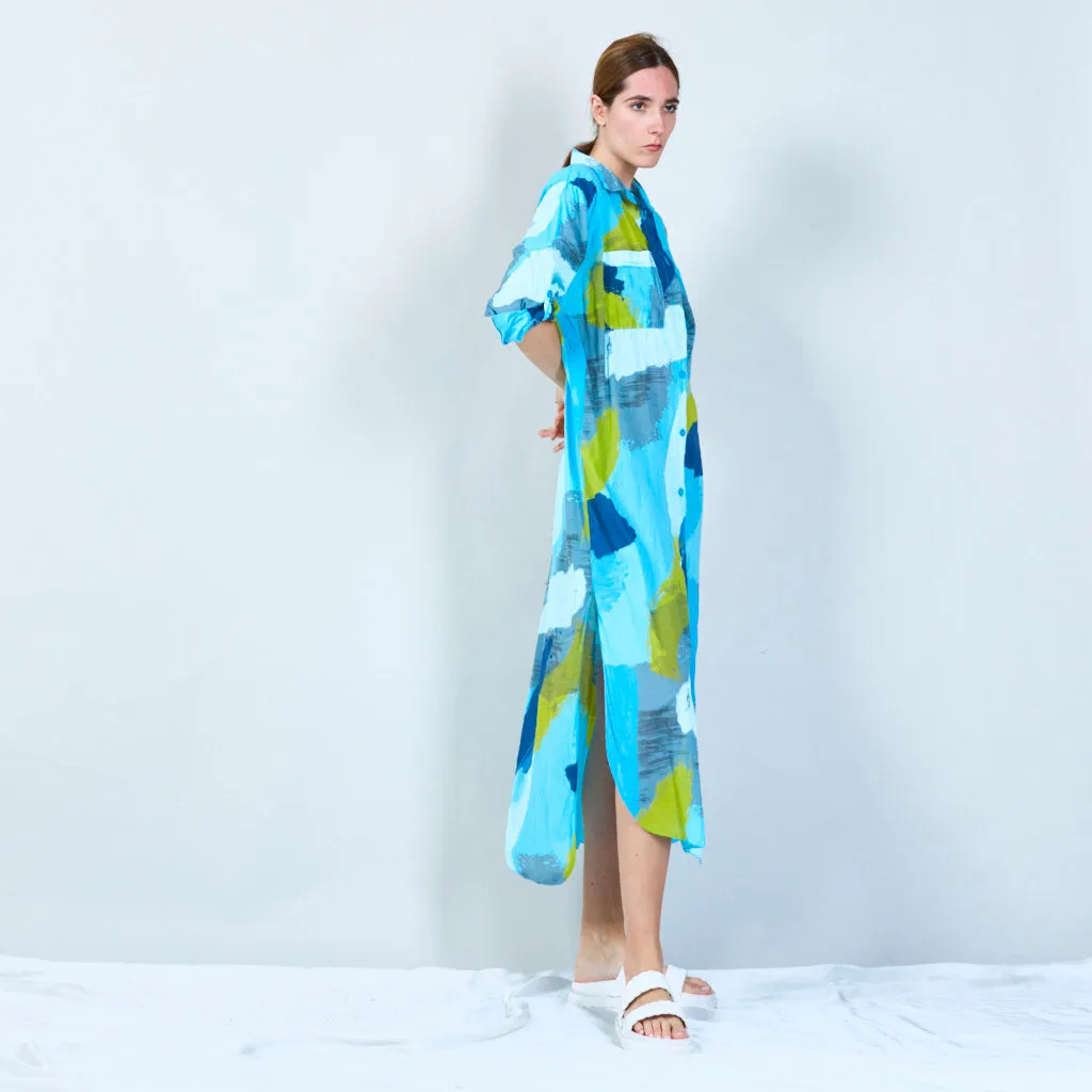 Abstract print long shirt dress wholesale