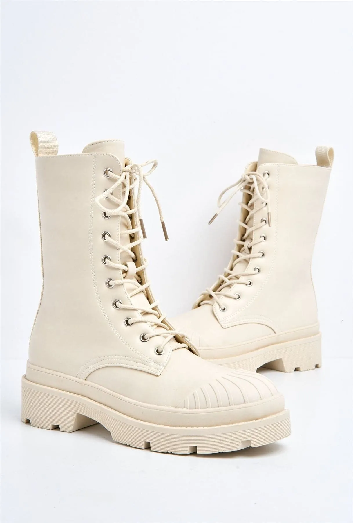 Adena Rubber Tip Lace-up Boot in Beige