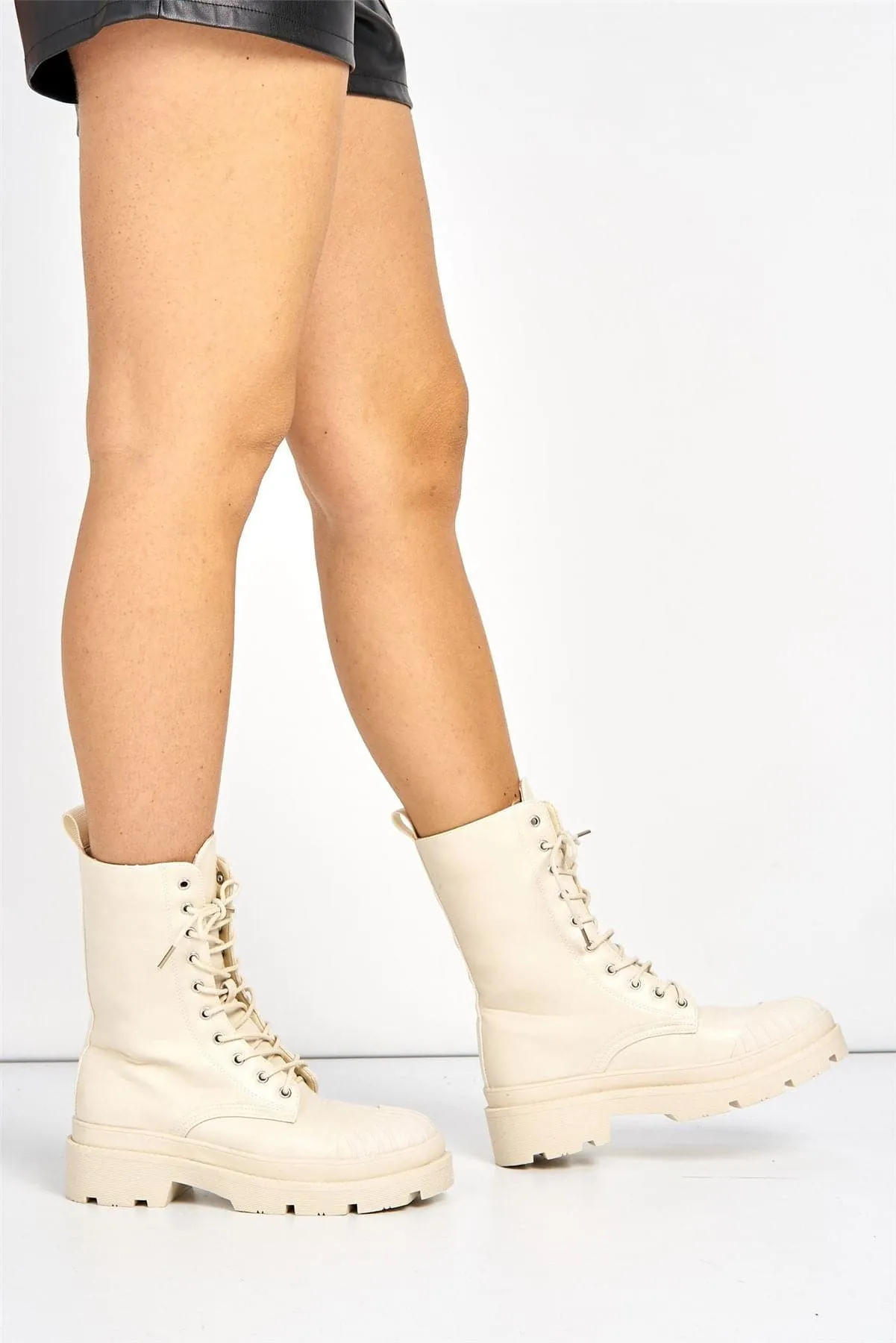 Adena Rubber Tip Lace-up Boot in Beige