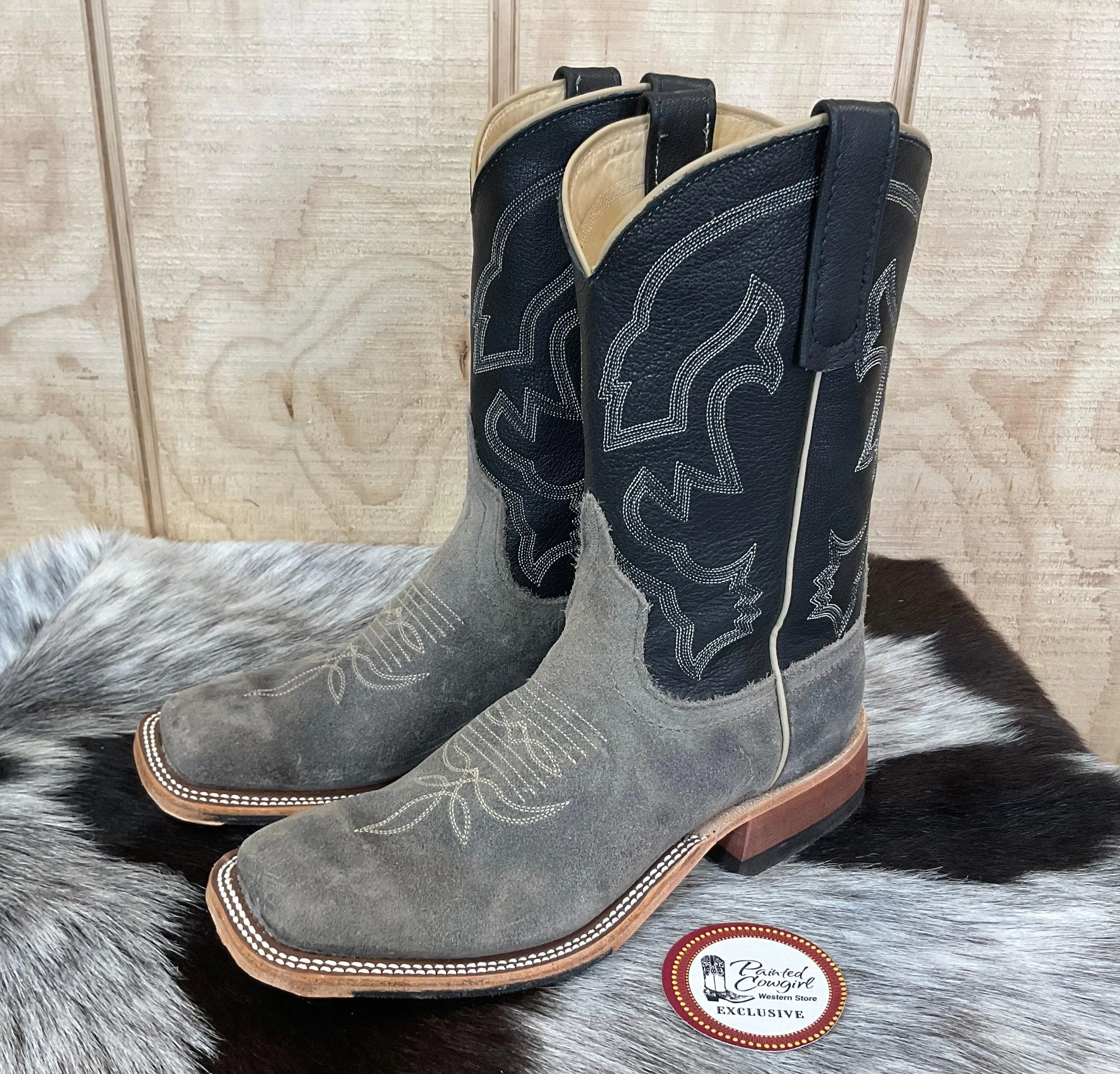 Anderson Bean Men's Stone Waxy Kudu & Black Suave Square Toe Cowboy Boots 333580