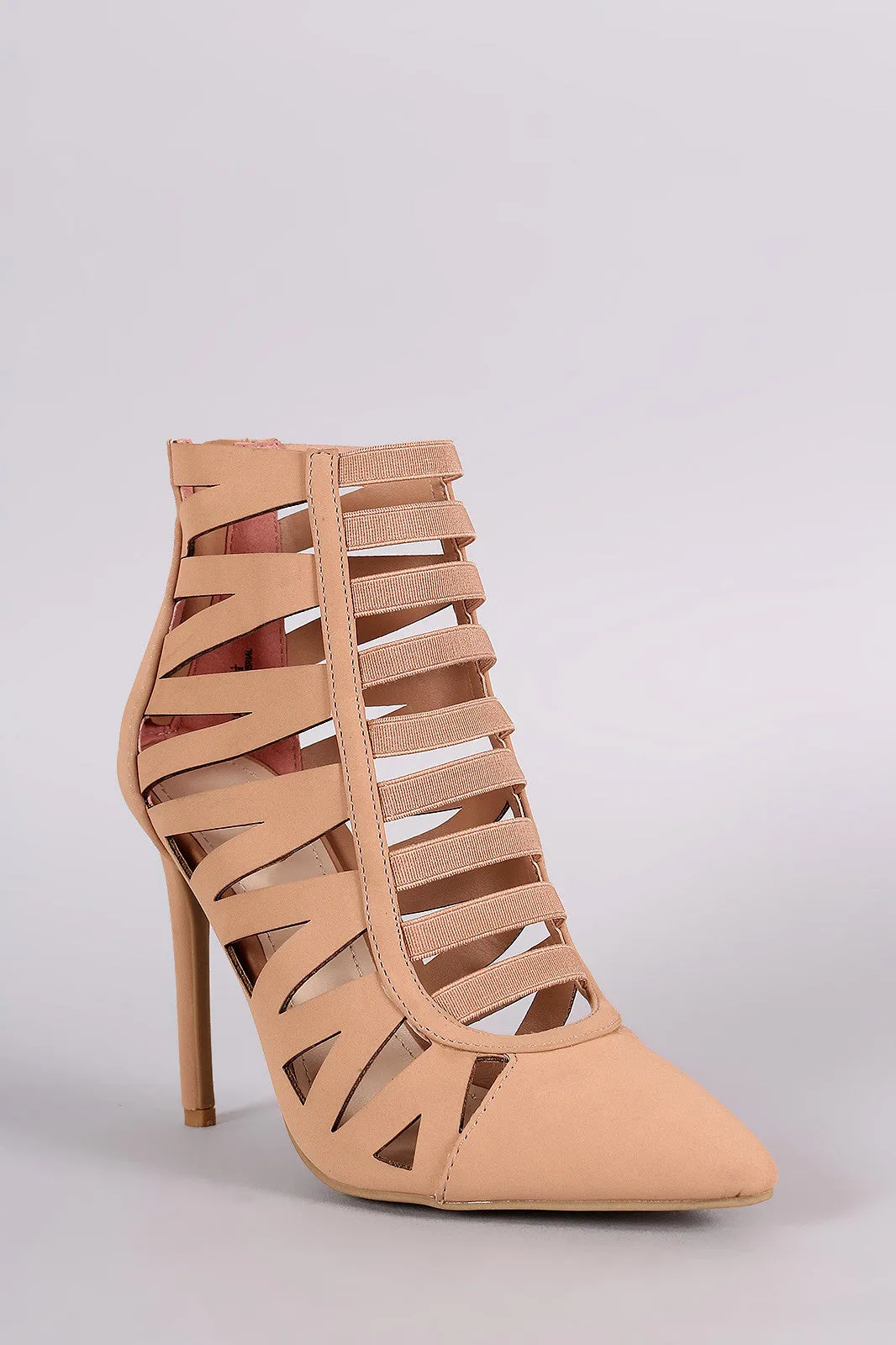 Anne Michelle Pointy Toe Elastic Strap Caged Pump