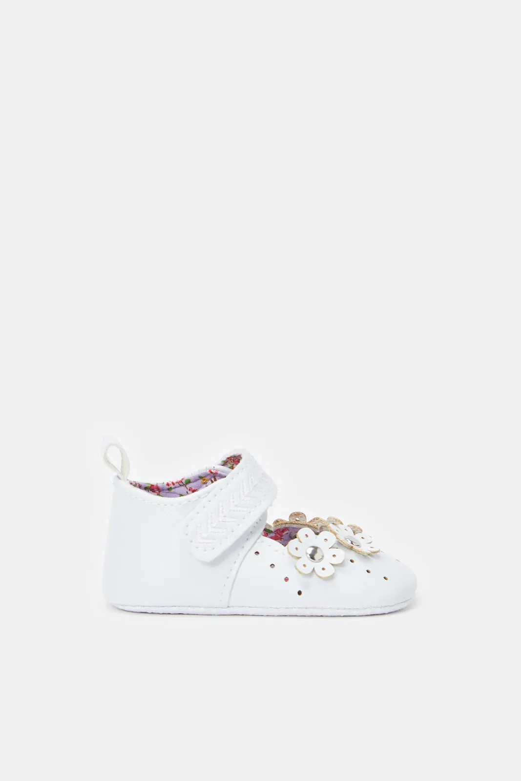 Babies White Floral Pram Shoes