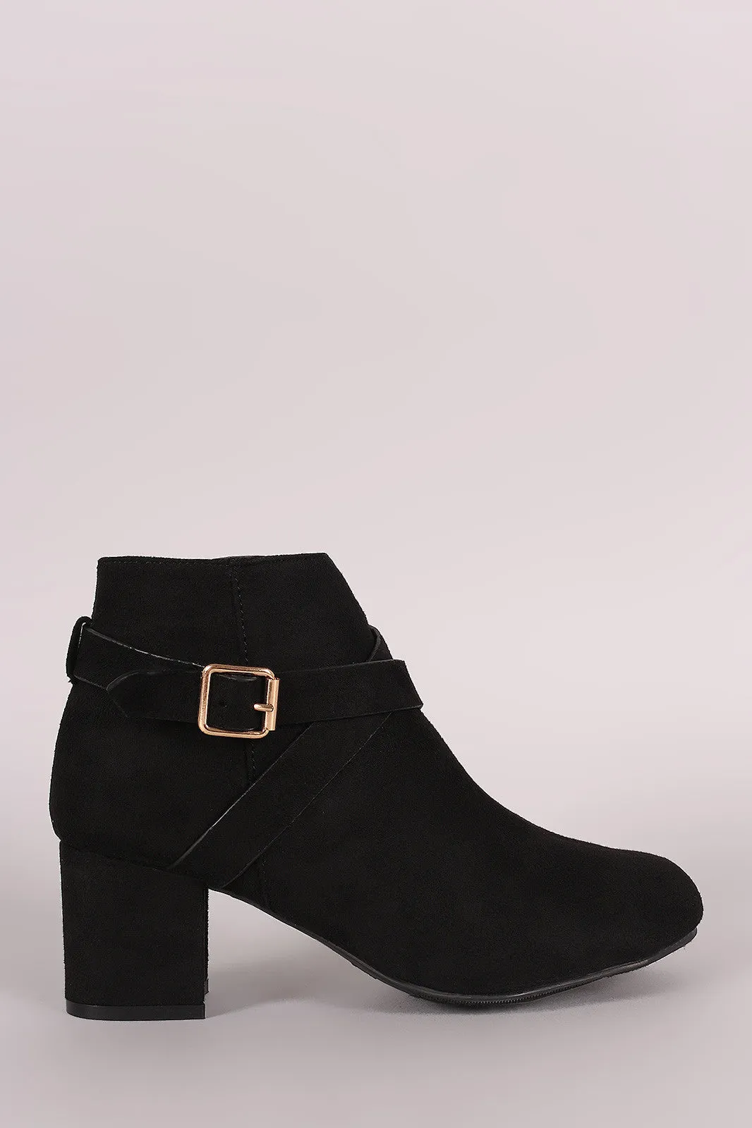 Bamboo Suede Crisscross Buckle Strap Block Heeled Booties