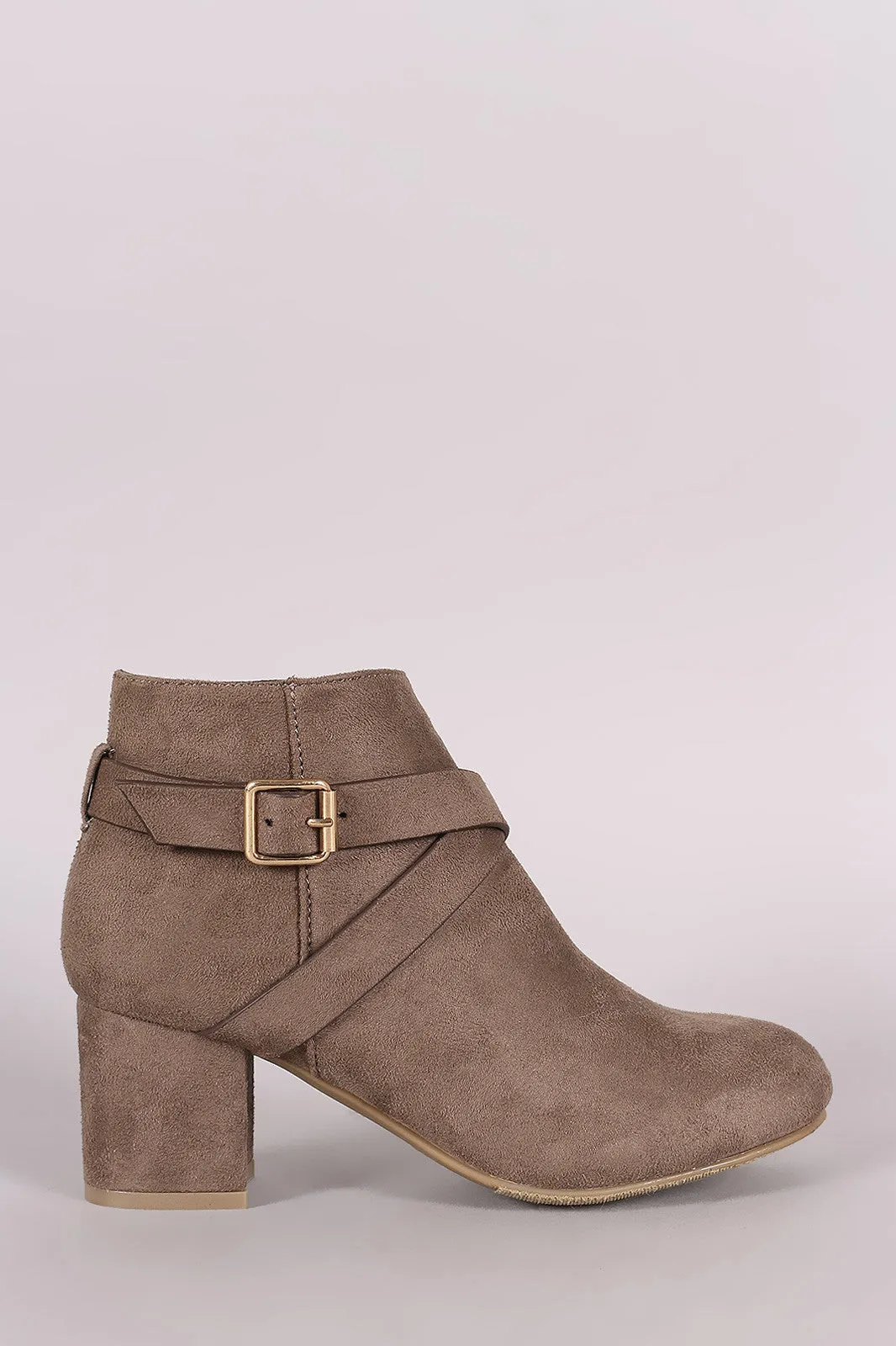 Bamboo Suede Crisscross Buckle Strap Block Heeled Booties