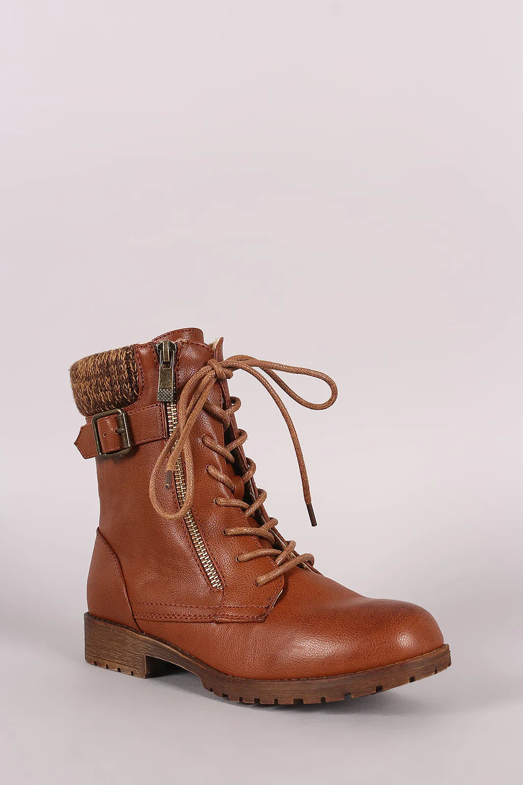 Bamboo Sweater Cuff Combat Lug Boots