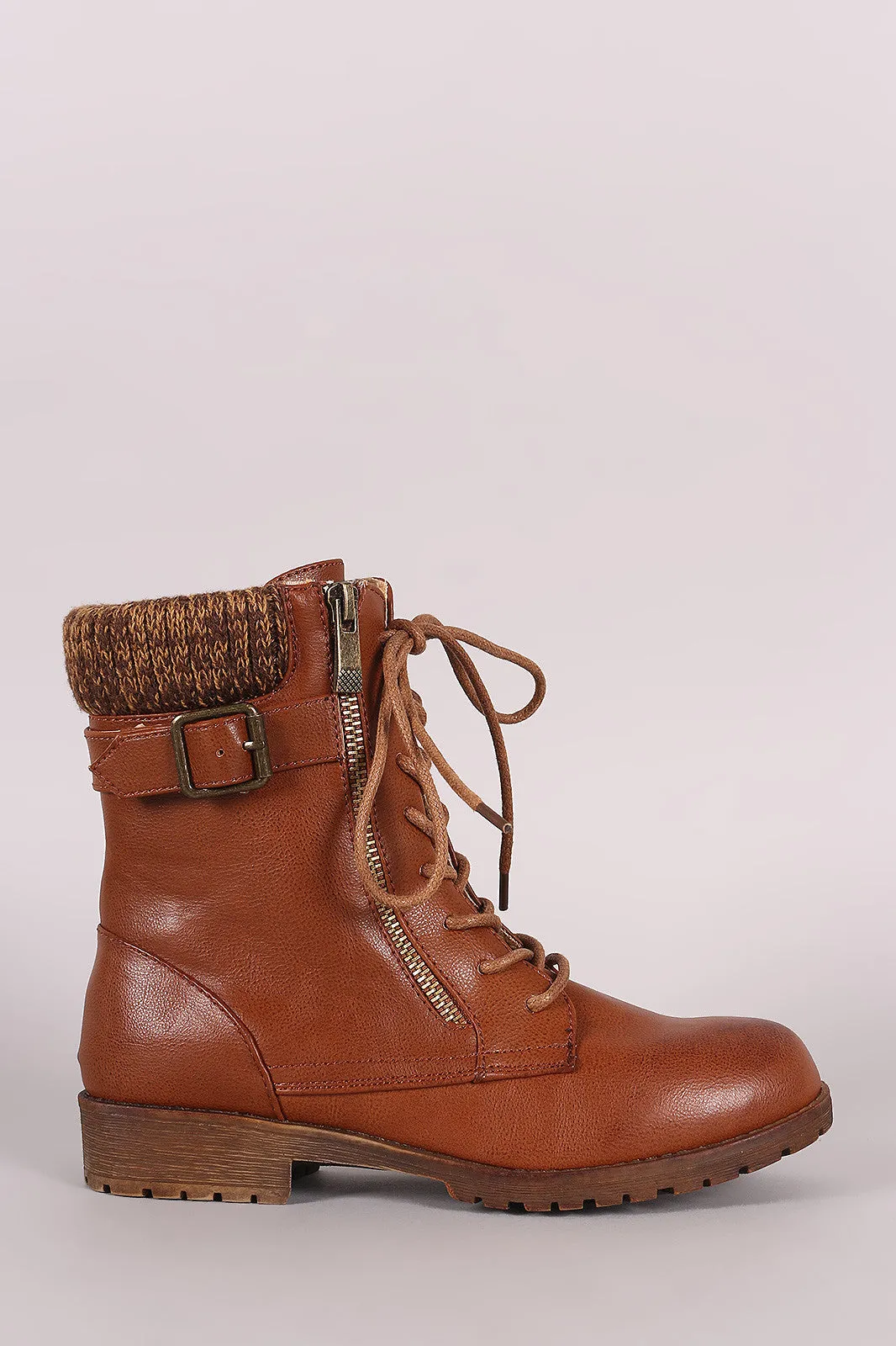 Bamboo Sweater Cuff Combat Lug Boots