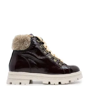 Blublonc Maroon Patent Sherpa Bootie