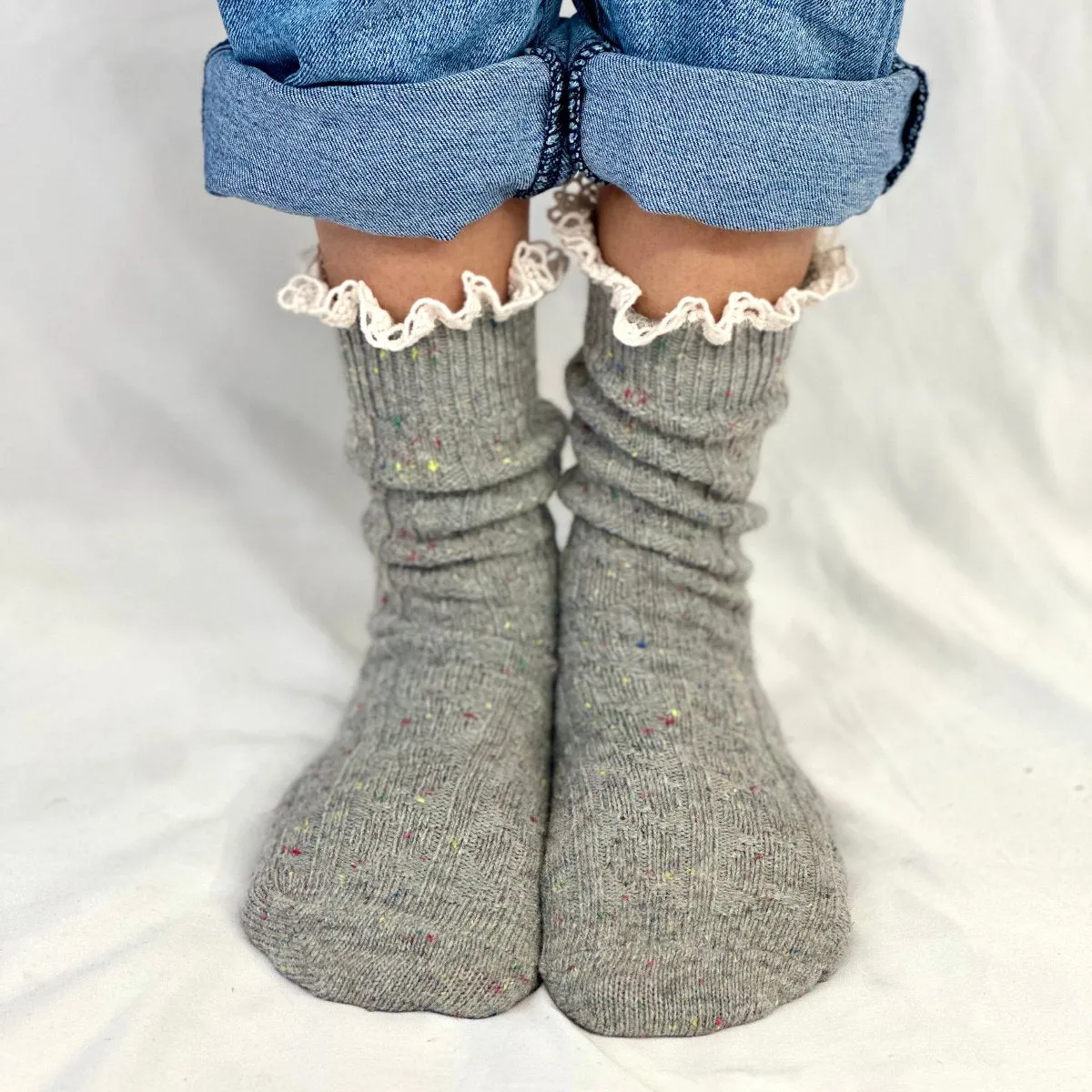 BOOTIE  lace slouch  socks - grey