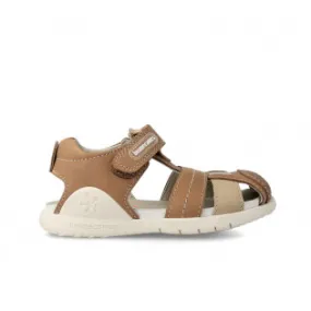 Brown and beige leather sandals