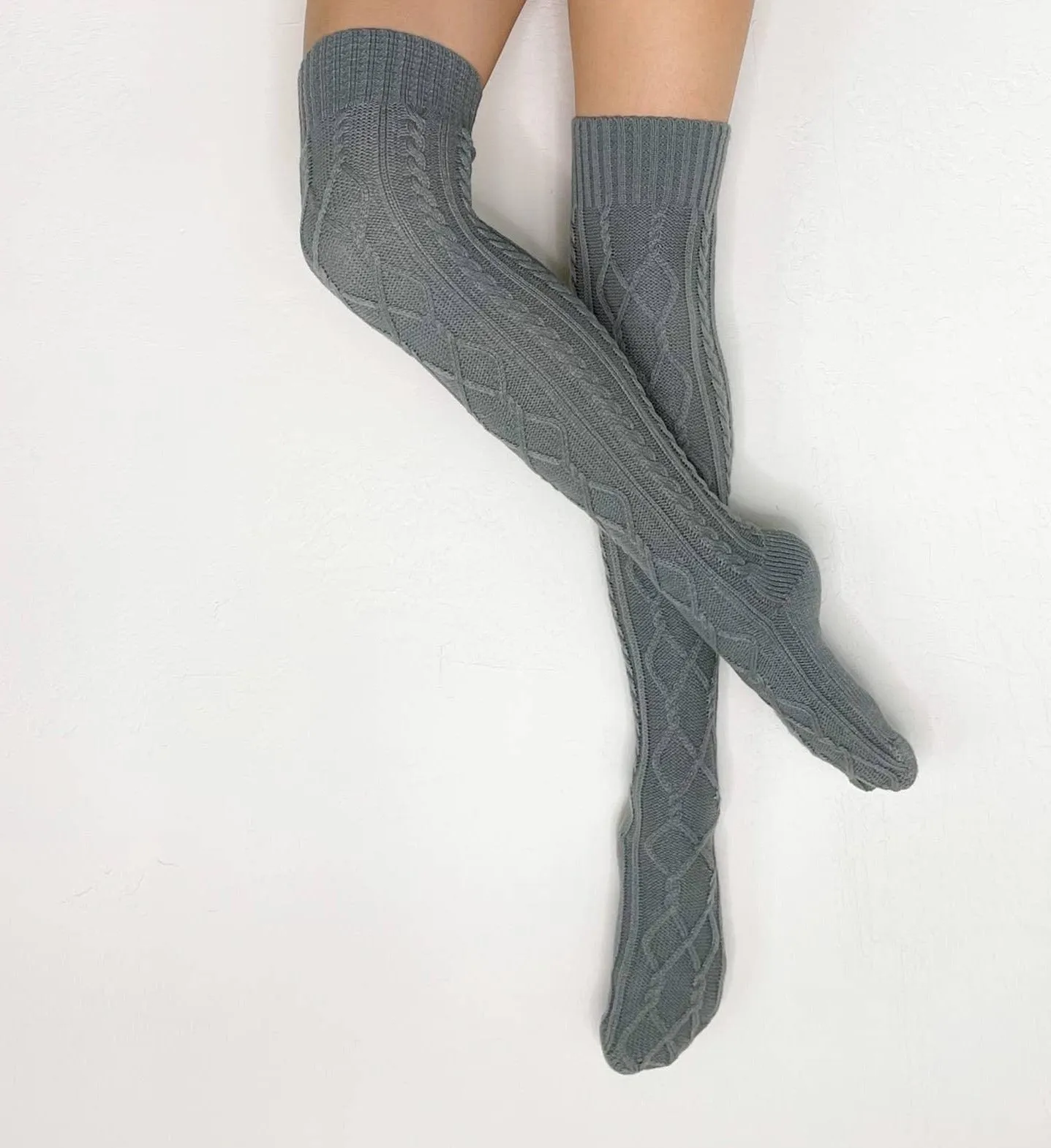 Cable Knit Sweater Socks | Thigh-High