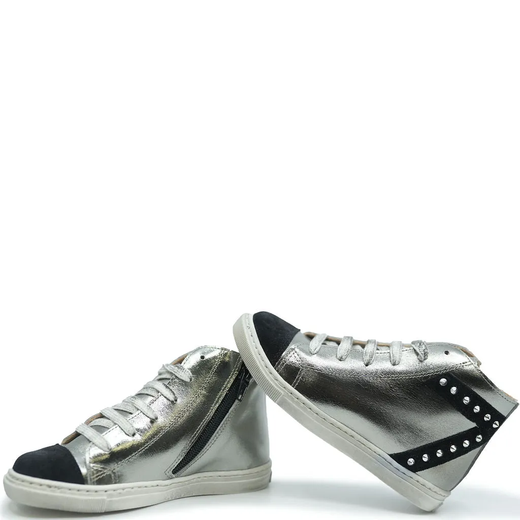 Confetti Silver and Black Studs Hightop Sneaker