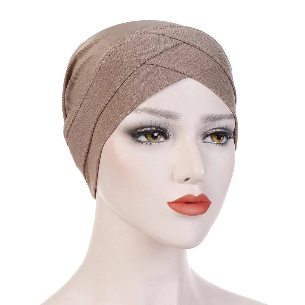 Criss Cross Closed Turban Hijab Cap - Mocha