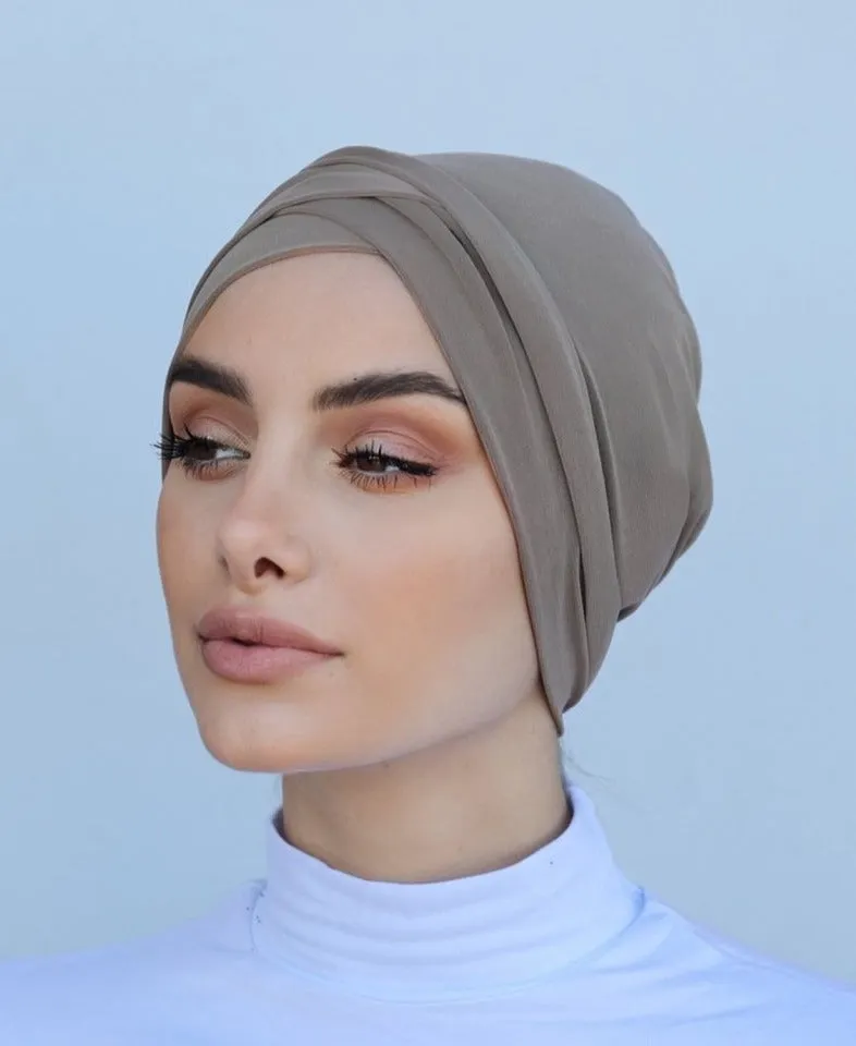 Criss Cross Closed Turban Hijab Cap - Mocha