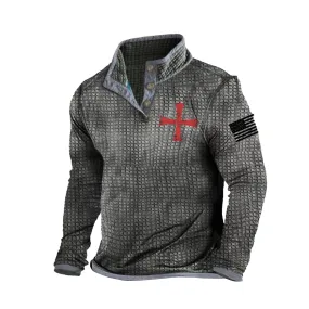 CROSS WAFFLE GRAPHIC HENLEY NECK SWEATSHIRT