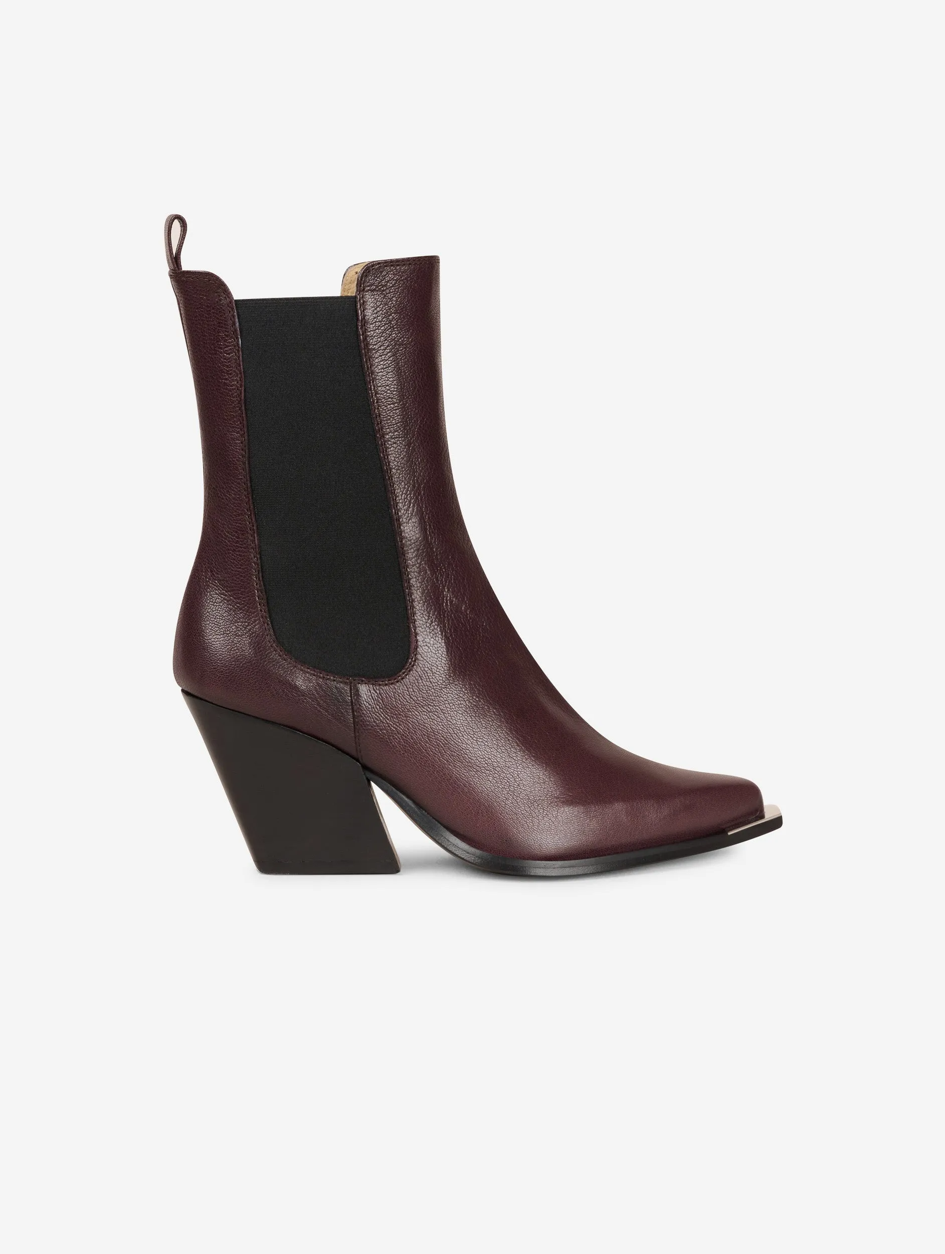 Elasticated burgundy leather ankle boots