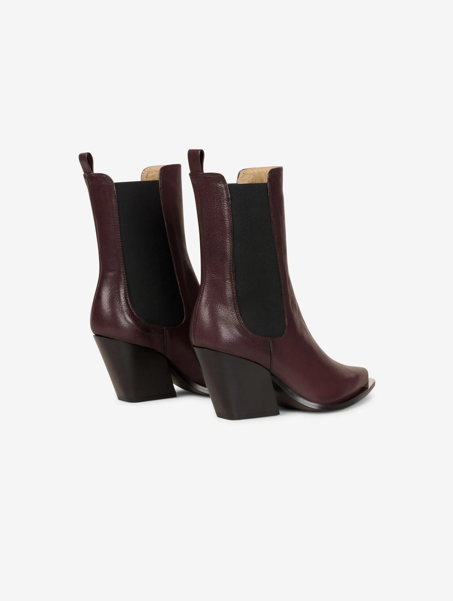 Elasticated burgundy leather ankle boots