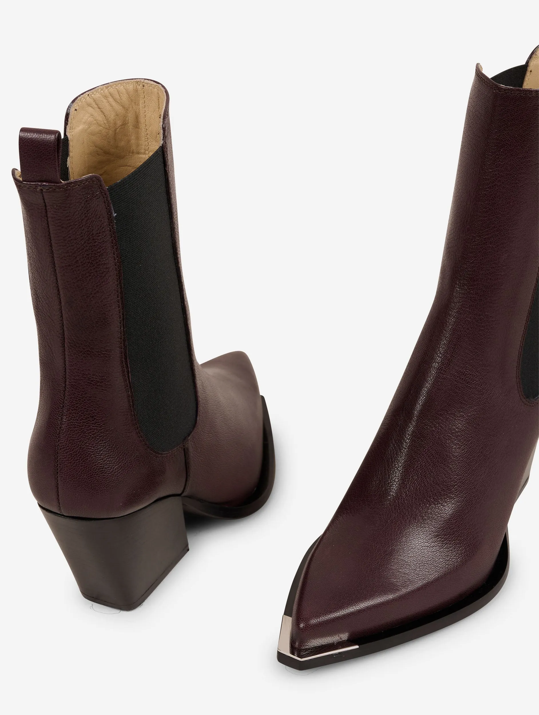 Elasticated burgundy leather ankle boots