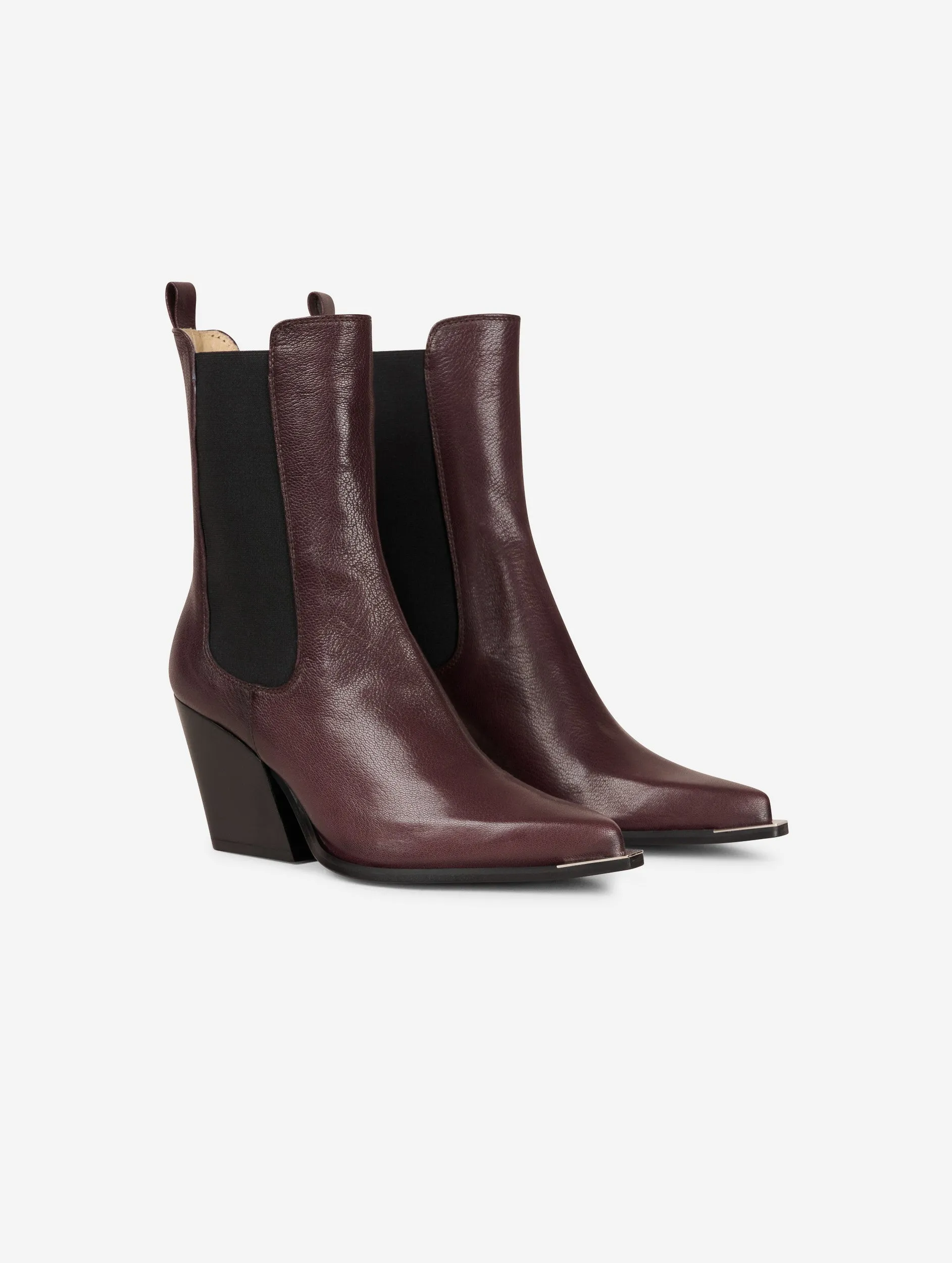 Elasticated burgundy leather ankle boots