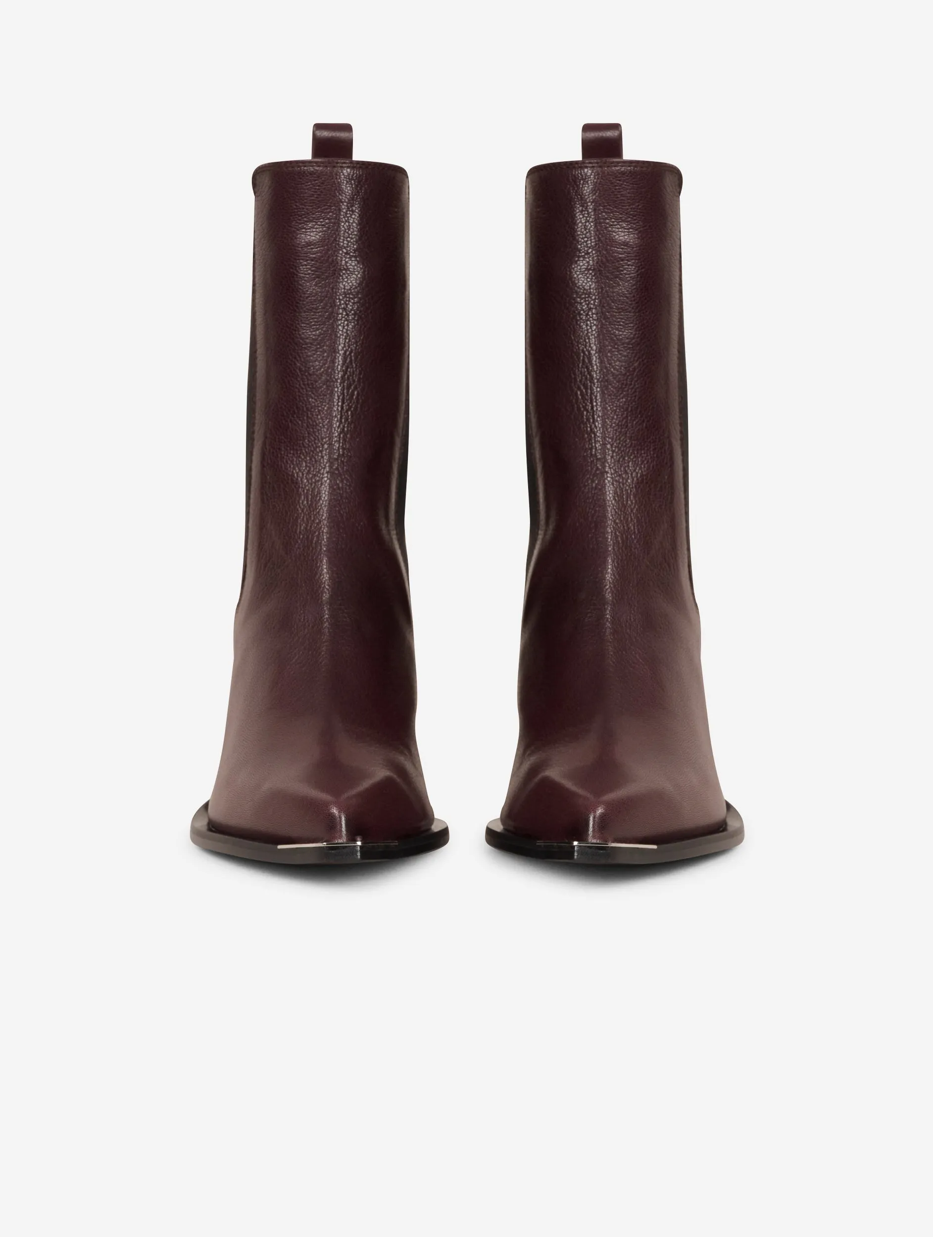 Elasticated burgundy leather ankle boots