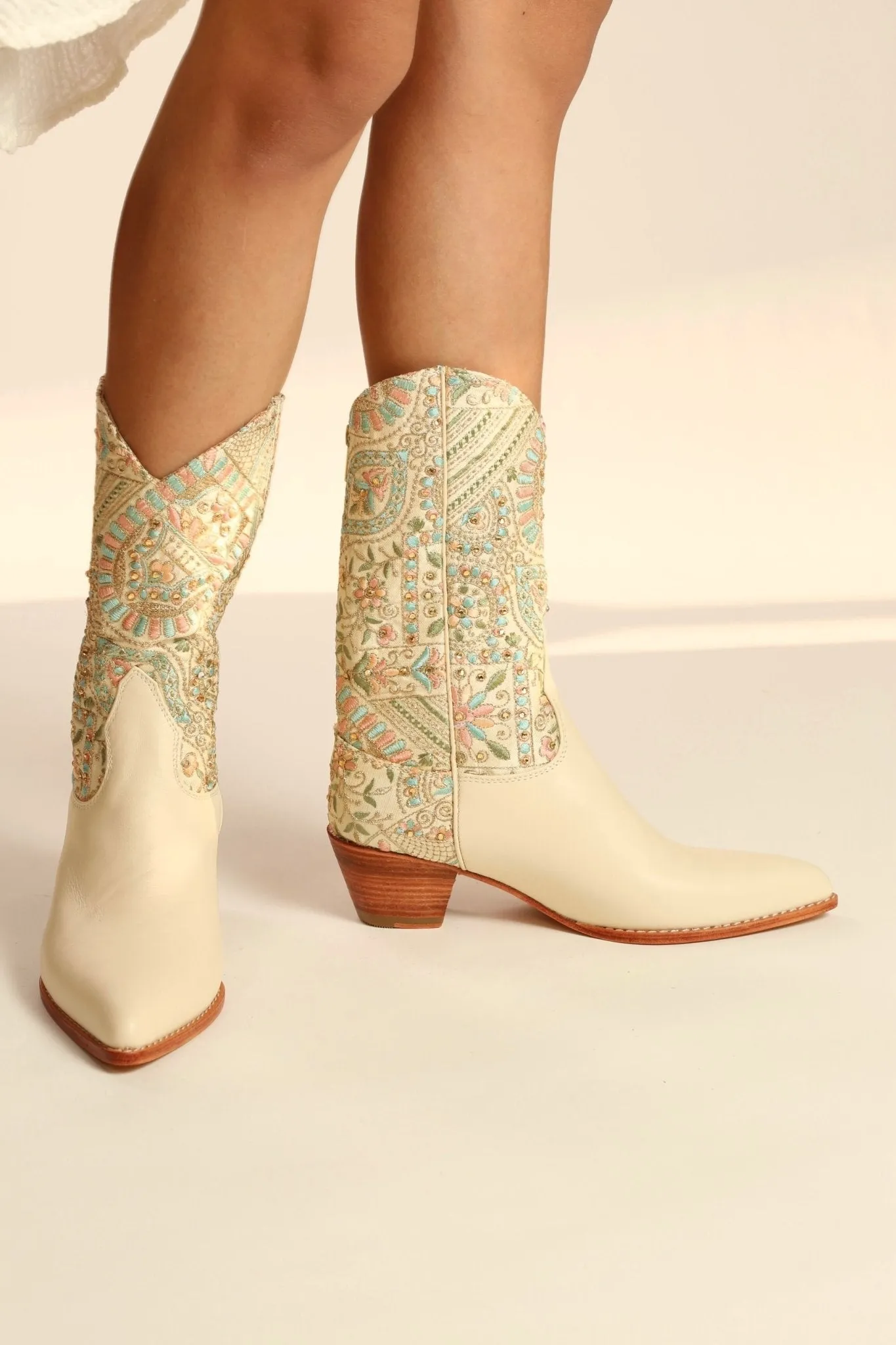 EMBELLISHED EMBROIDERED SILK WESTERN BOOTS MILTON