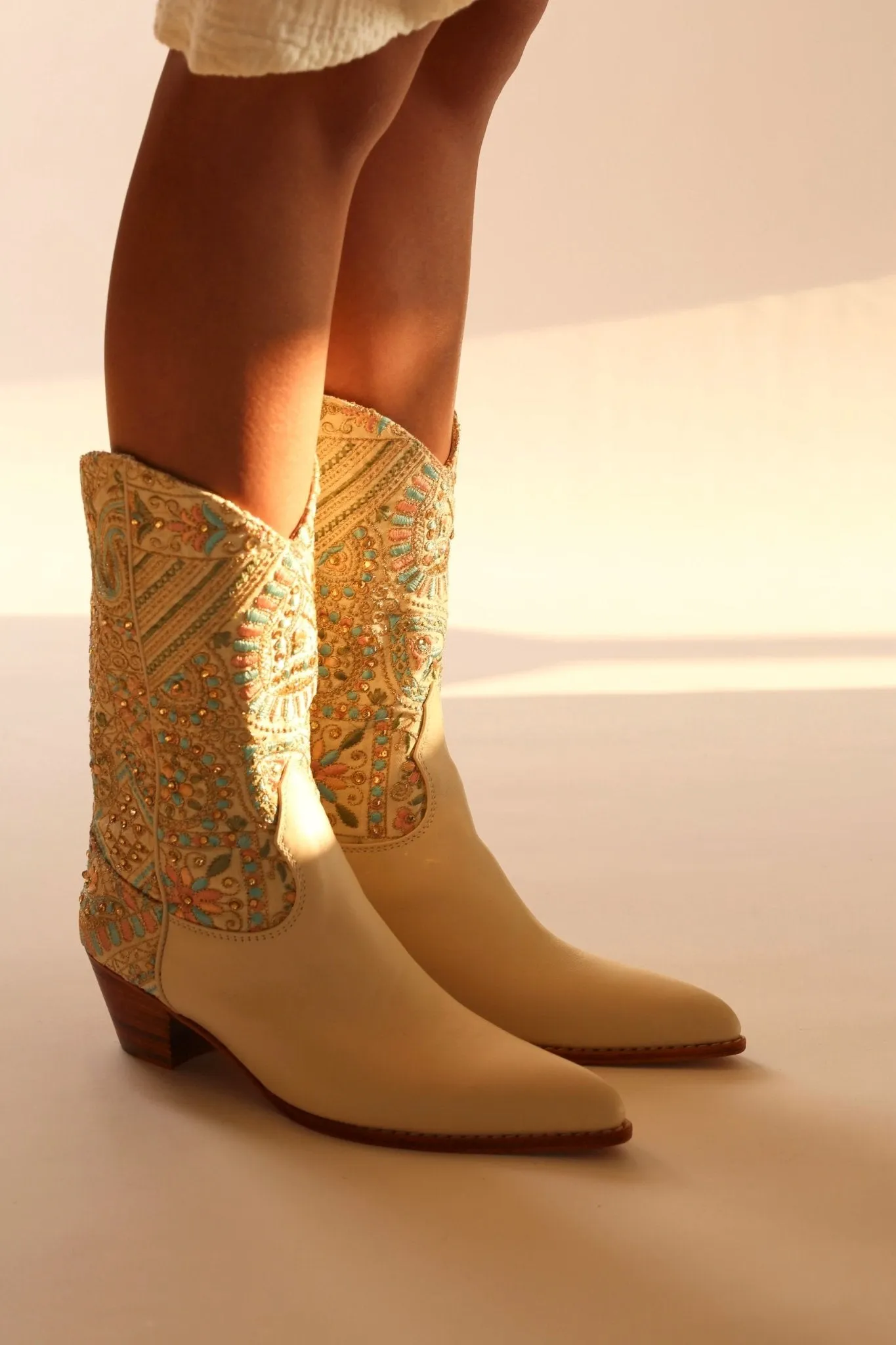 EMBELLISHED EMBROIDERED SILK WESTERN BOOTS MILTON