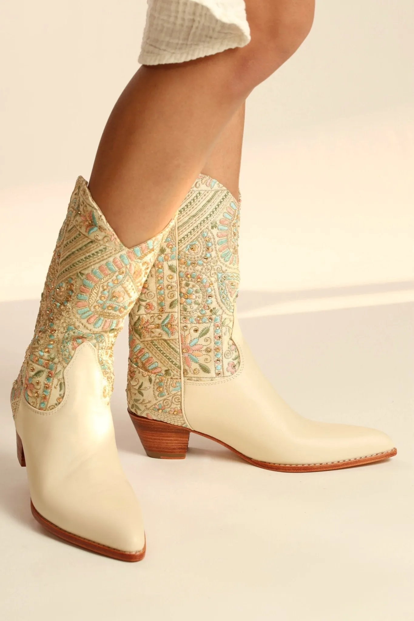 EMBELLISHED EMBROIDERED SILK WESTERN BOOTS MILTON