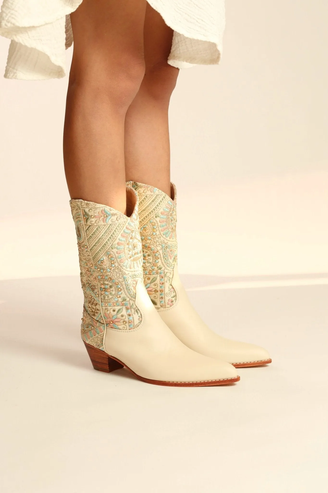 EMBELLISHED EMBROIDERED SILK WESTERN BOOTS MILTON