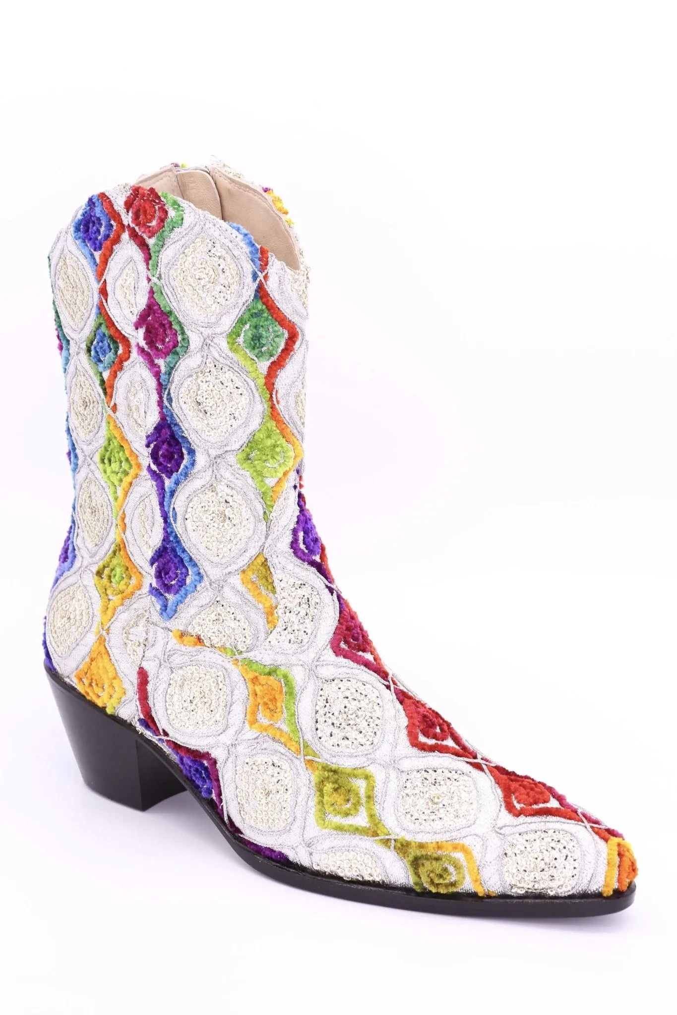 EMBROIDERED SILK BOOTS TIFFANY (SILVER)