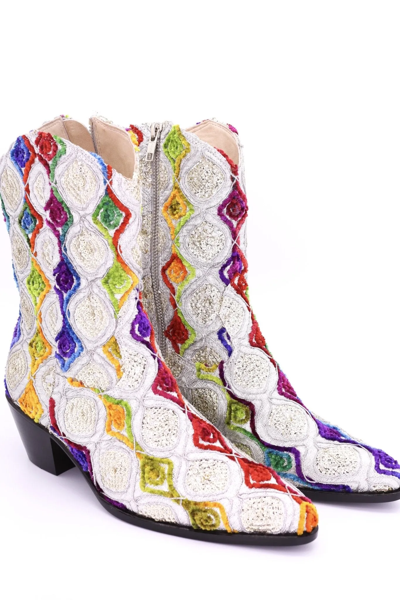 EMBROIDERED SILK BOOTS TIFFANY (SILVER)