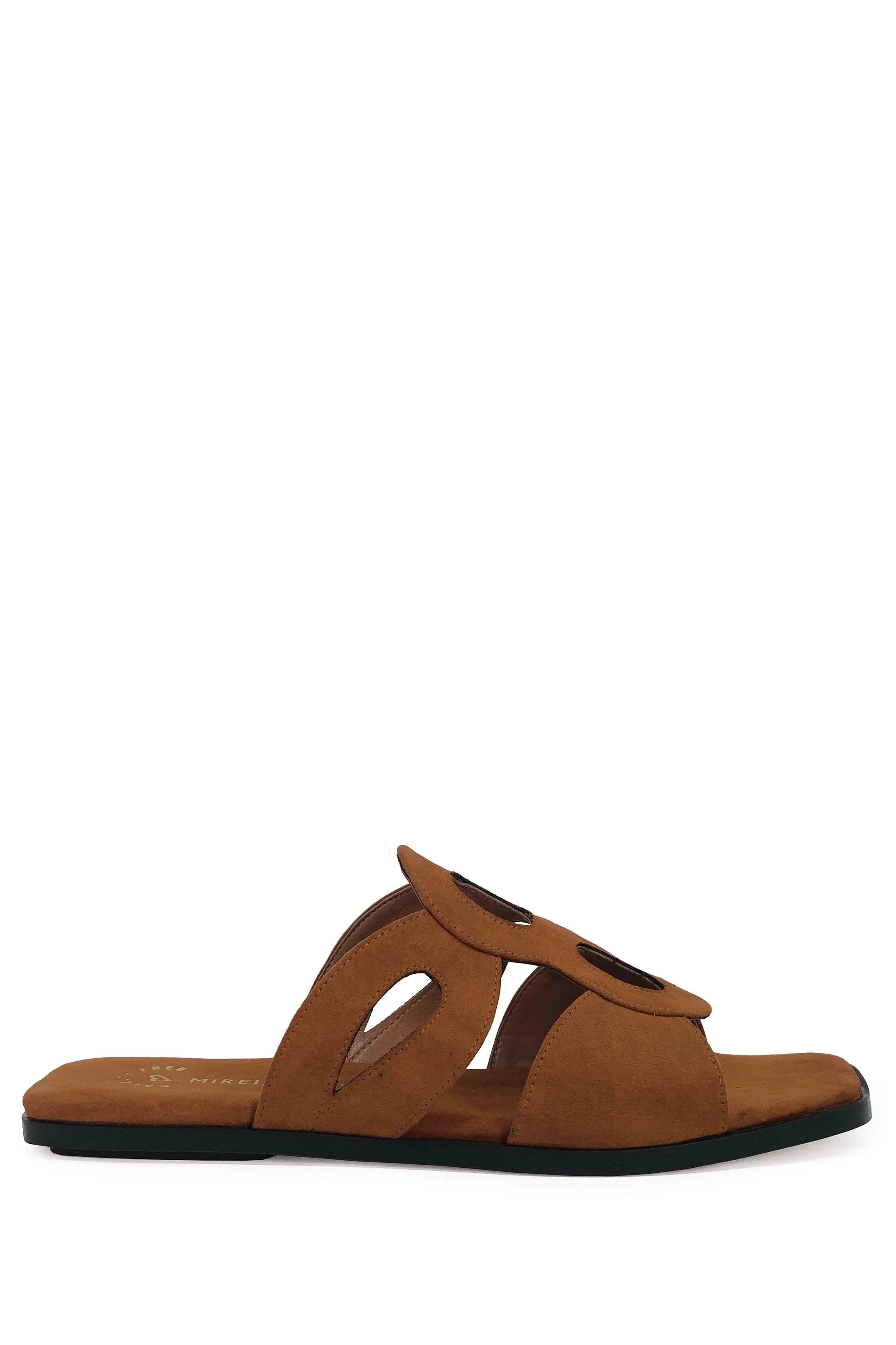 frida brown vegan suede flat sandals