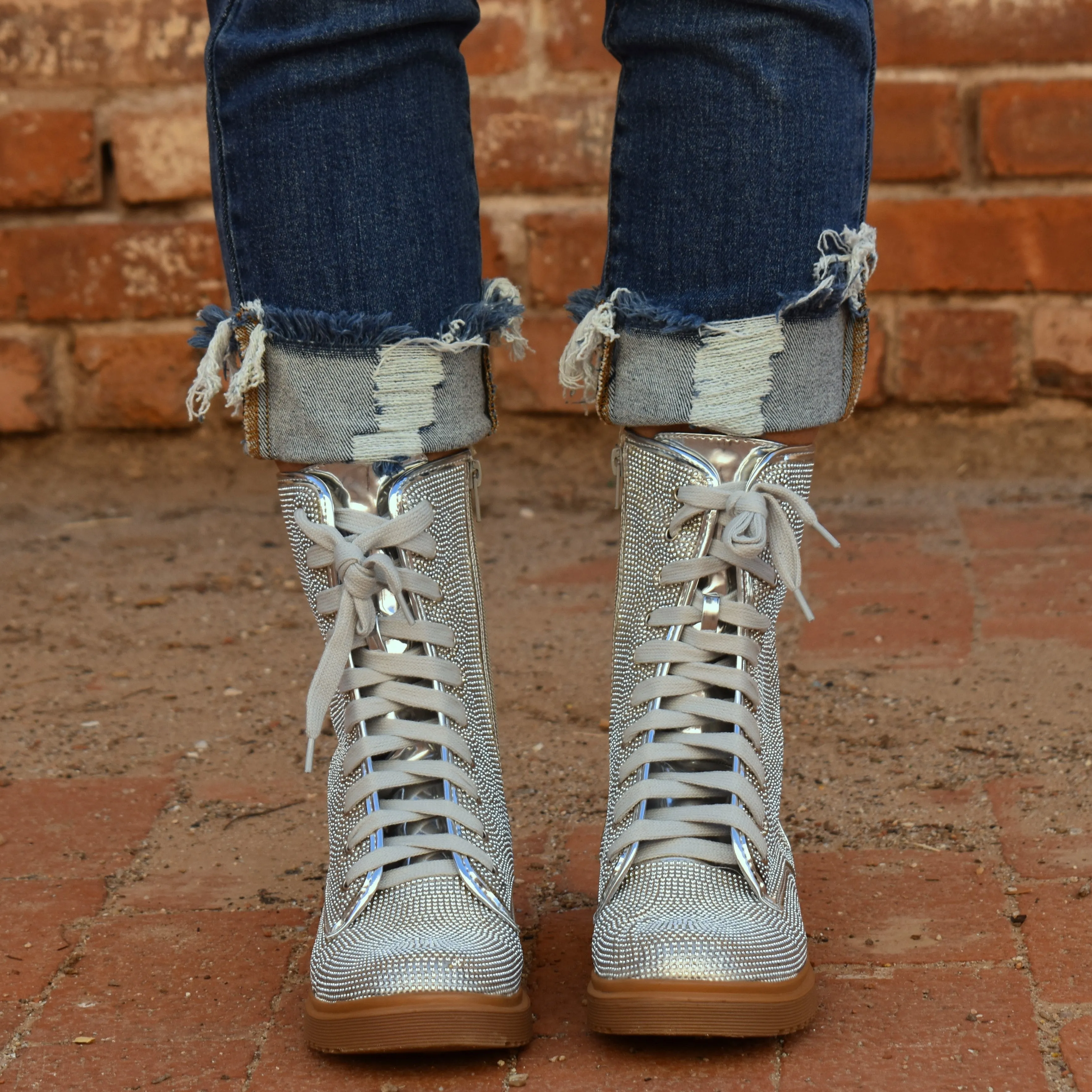 Glitzy Girl Sparkle Combat Boots*