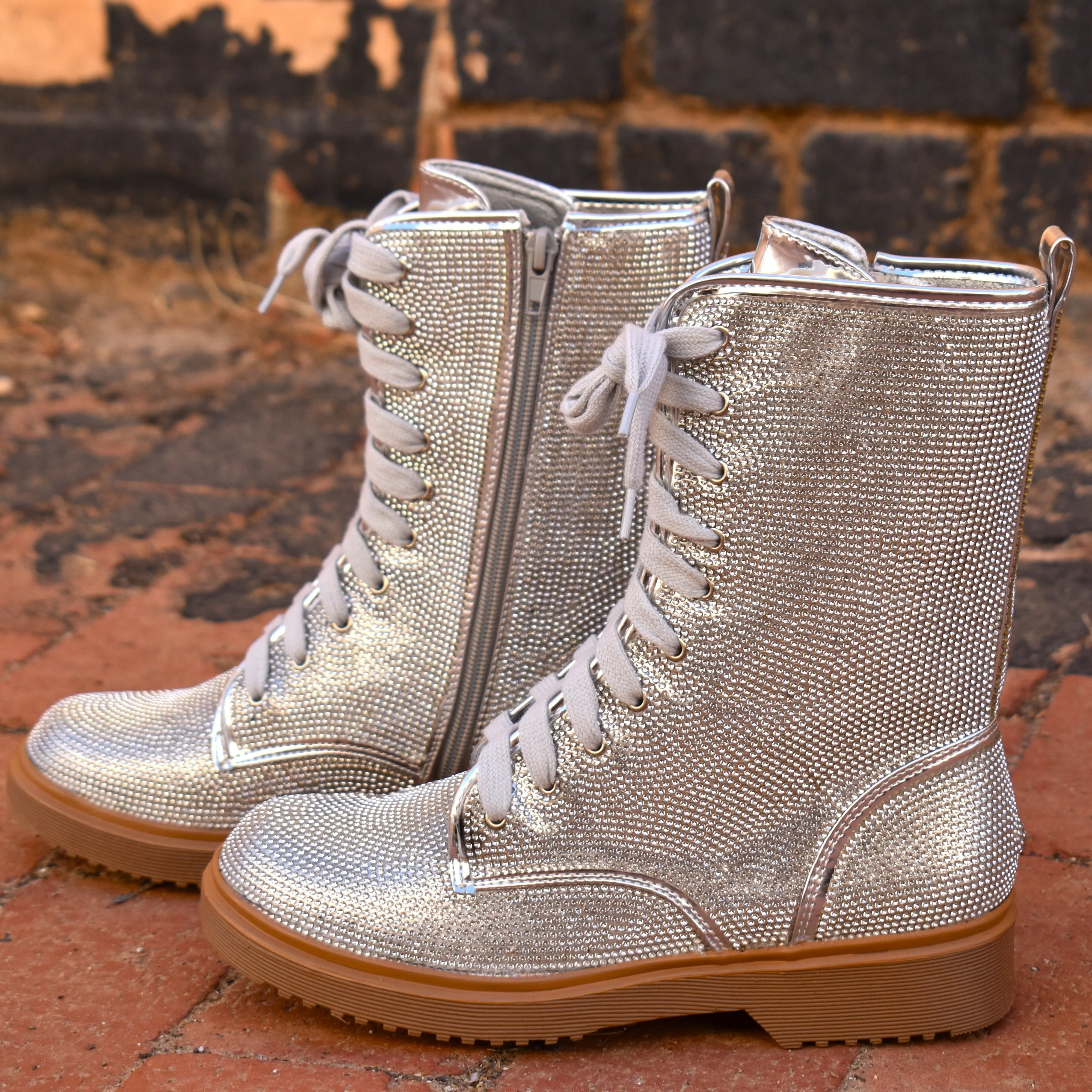 Glitzy Girl Sparkle Combat Boots*