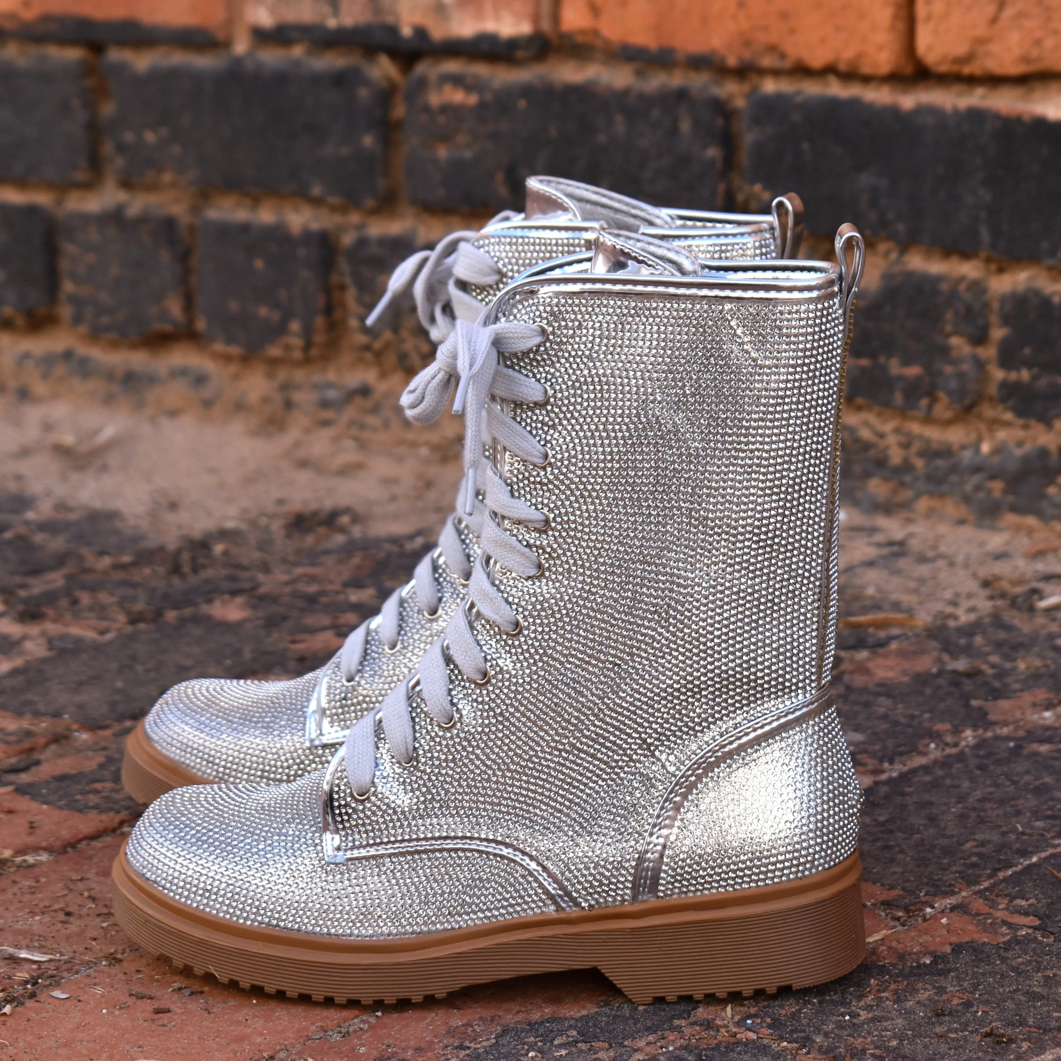 Glitzy Girl Sparkle Combat Boots*