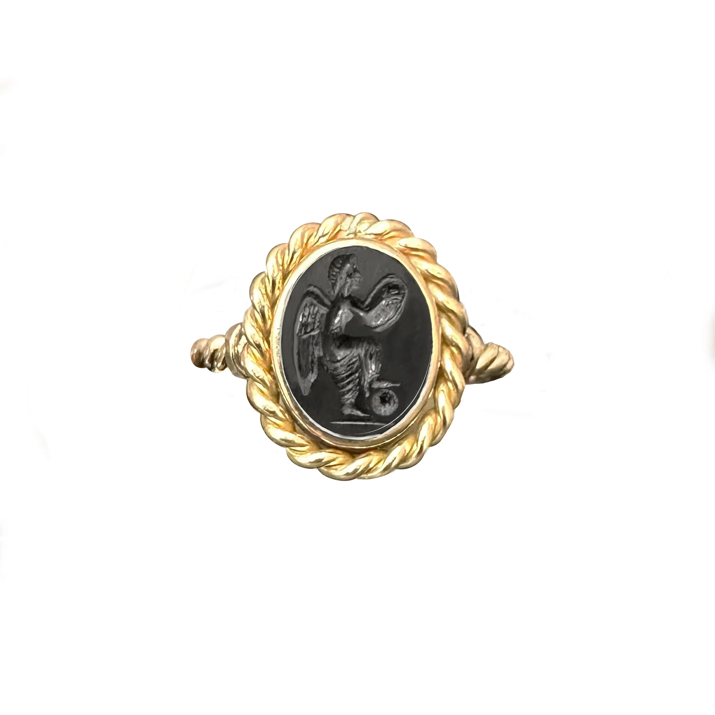 GODDESS NIKE Authentic Ancient Roman Onyx Intaglio 1st-2nd Century AD 18 Kt Gold Ring