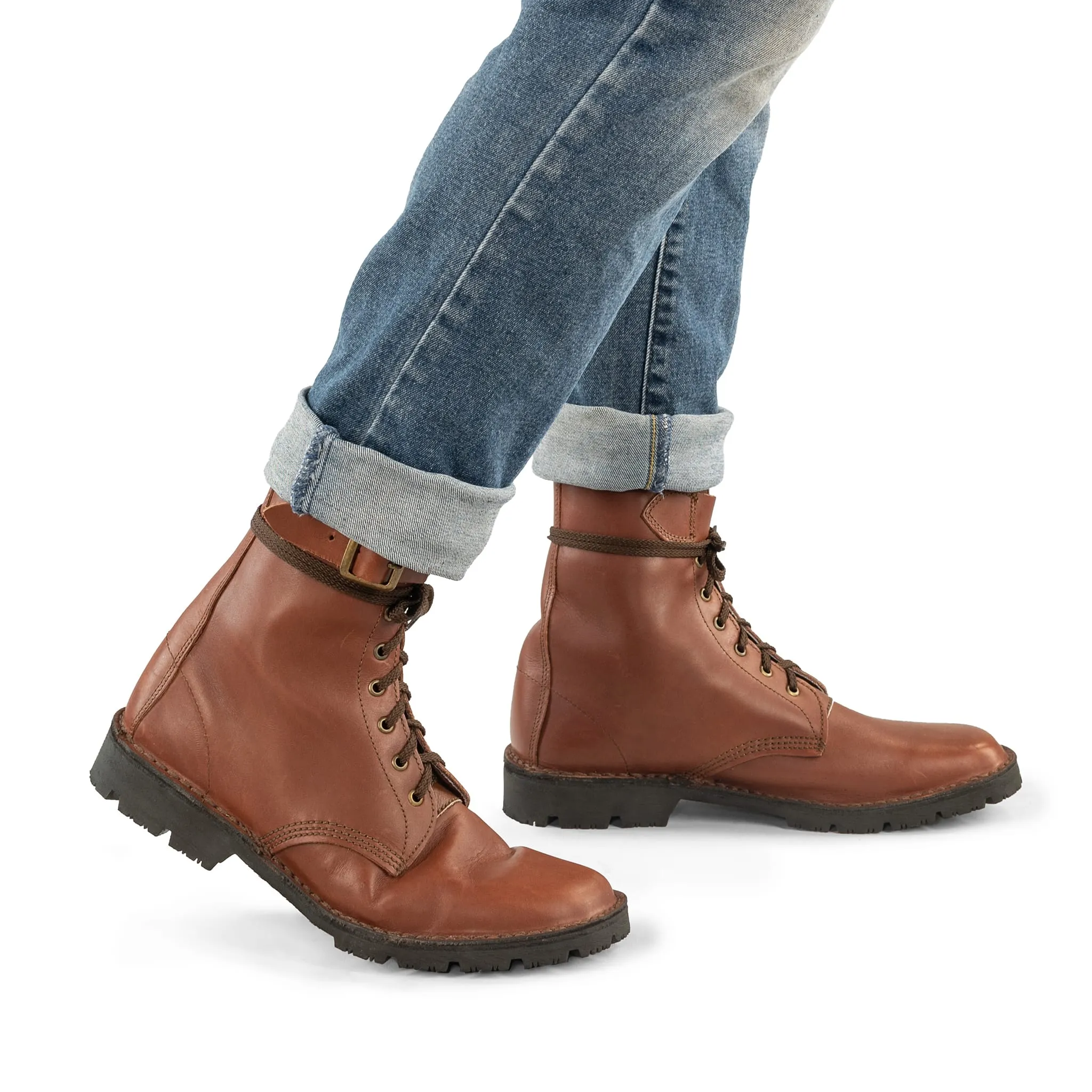 Half Combat Waxi Boot, Cognac Brown