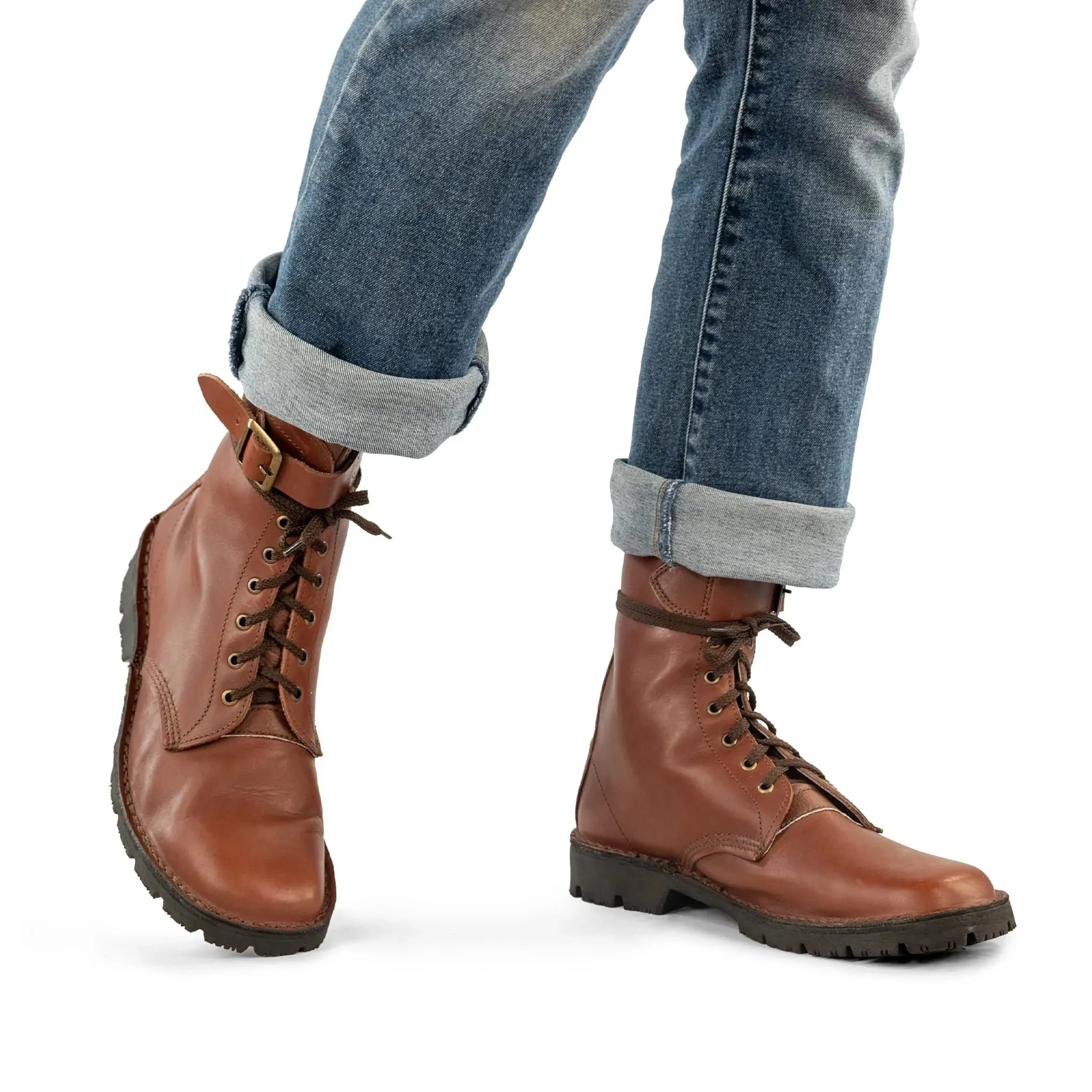 Half Combat Waxi Boot, Cognac Brown