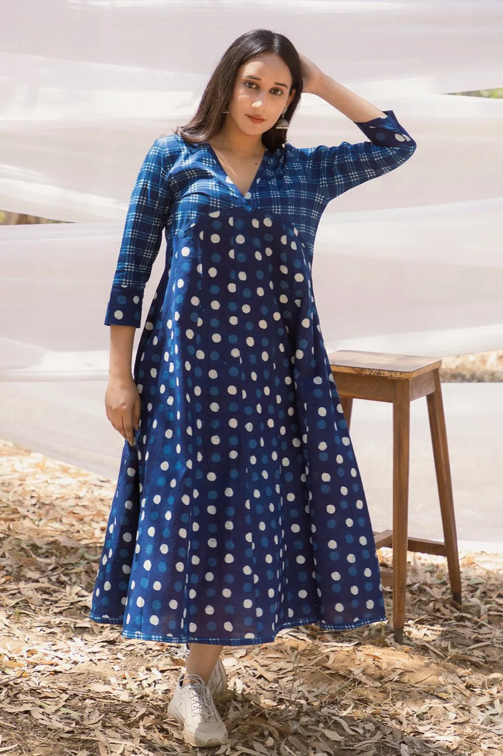 Indigo Bahaar Kalidar Handblock Dress