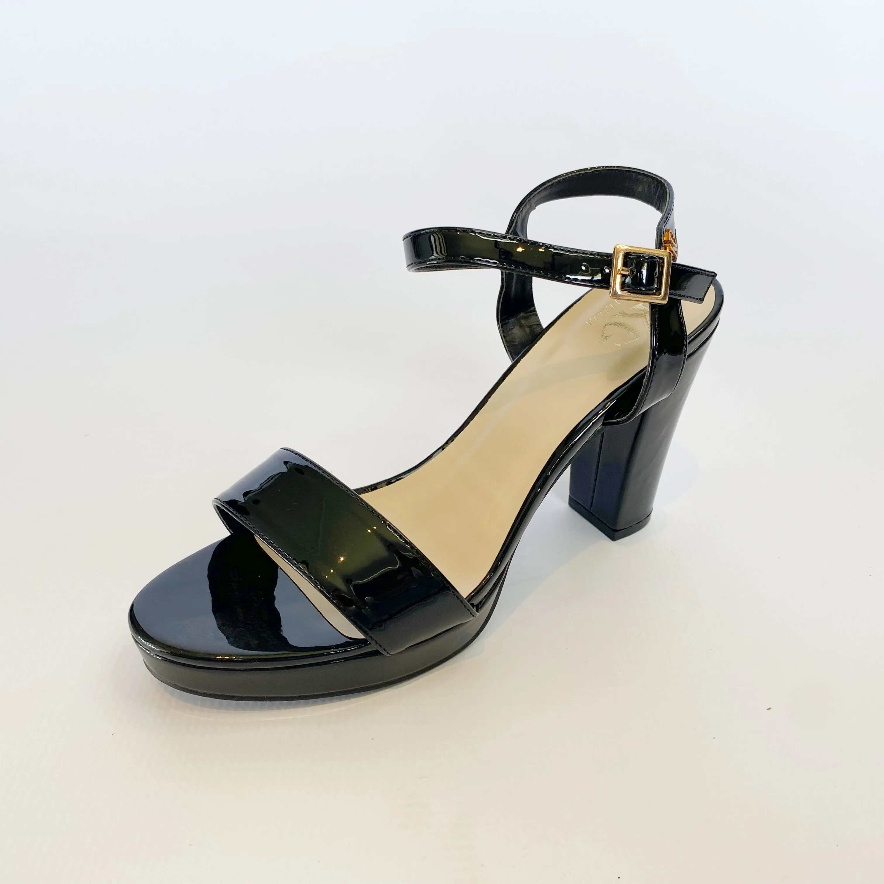 KG black patent platform heel