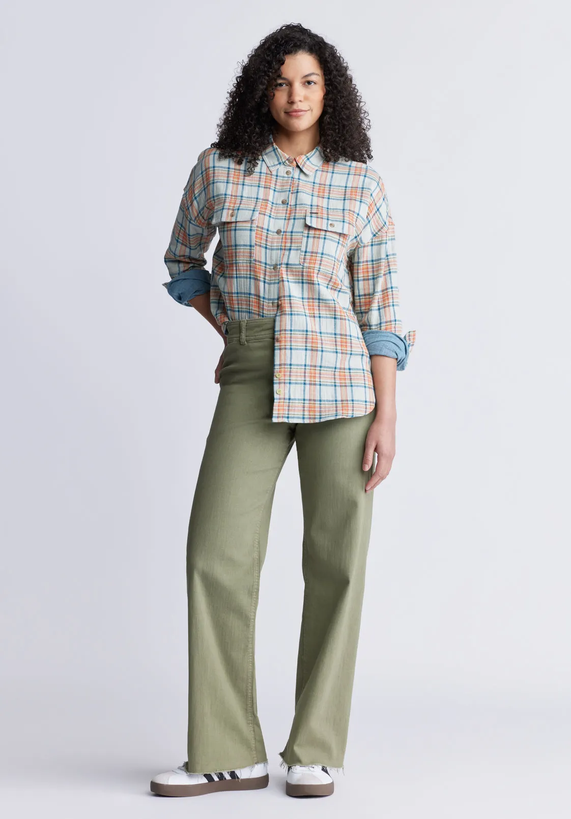 Malena Women’s Long Sleeve Plaid Shirt in Beige - WT0081P