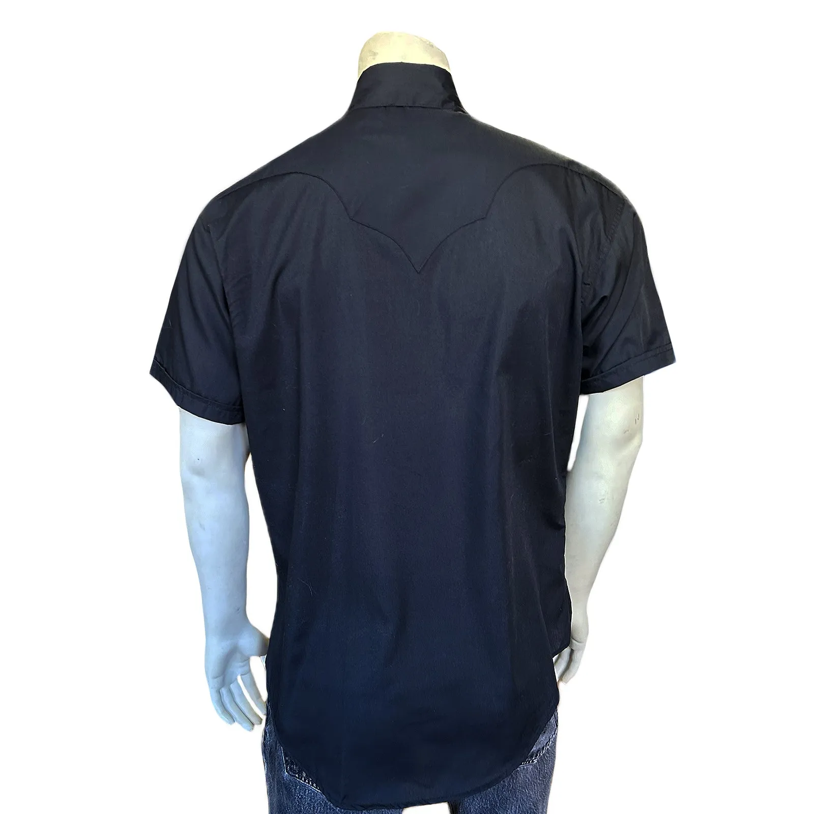 Men's Solid Black Cotton Blend Short Sleeve Western Shirt