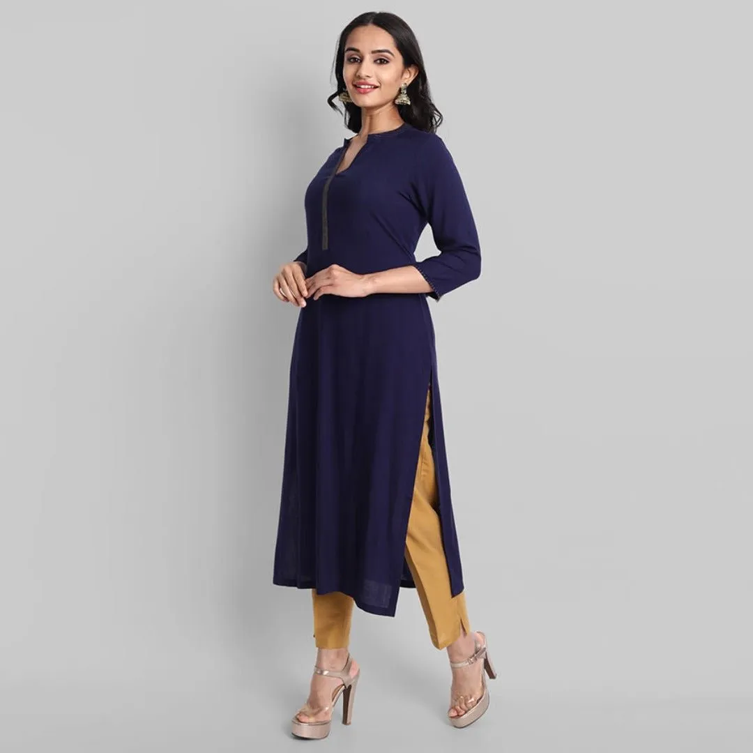 Navy Blue Rayon Swapna Kurta